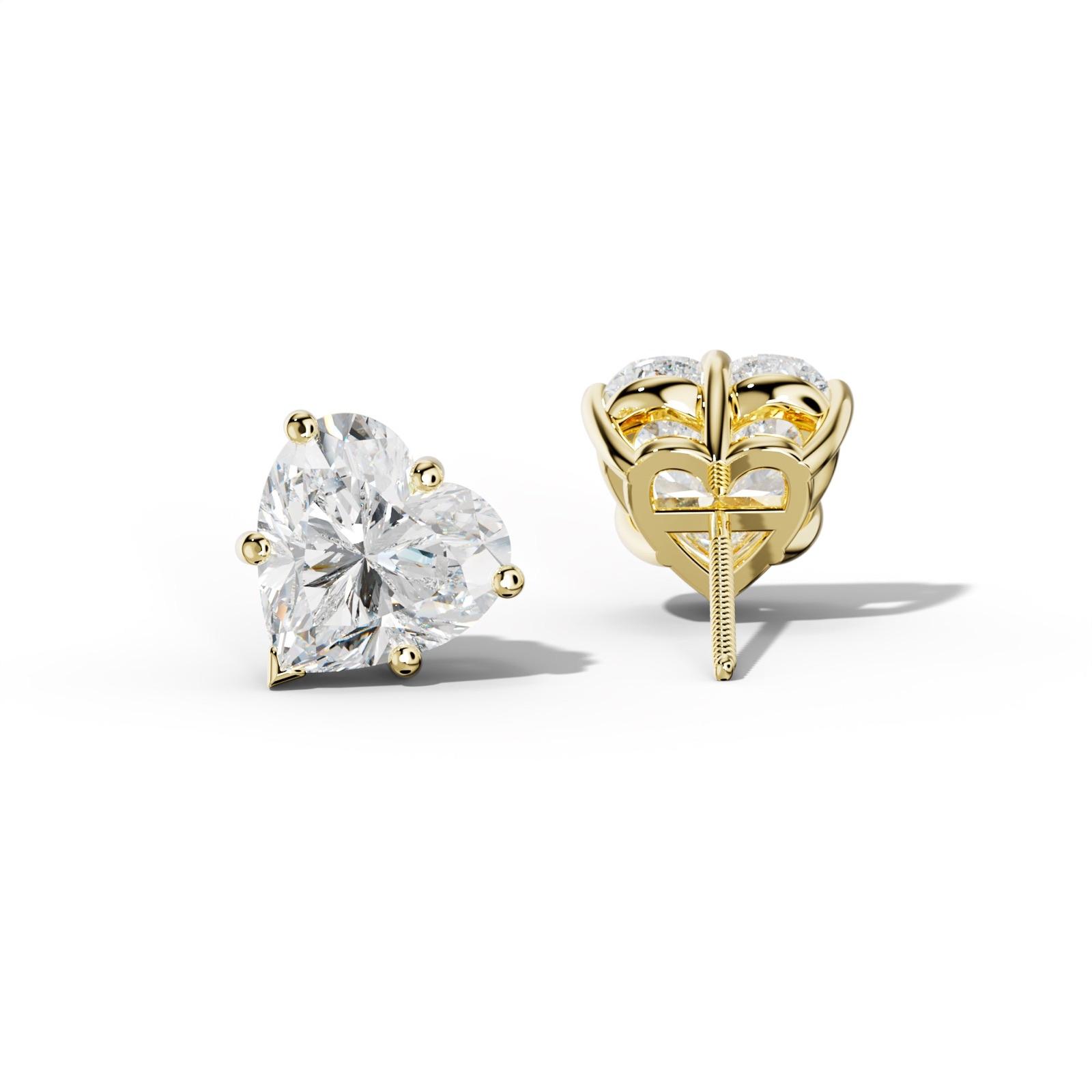Heart Diamond Stud Earrings With Classic And V Prongs