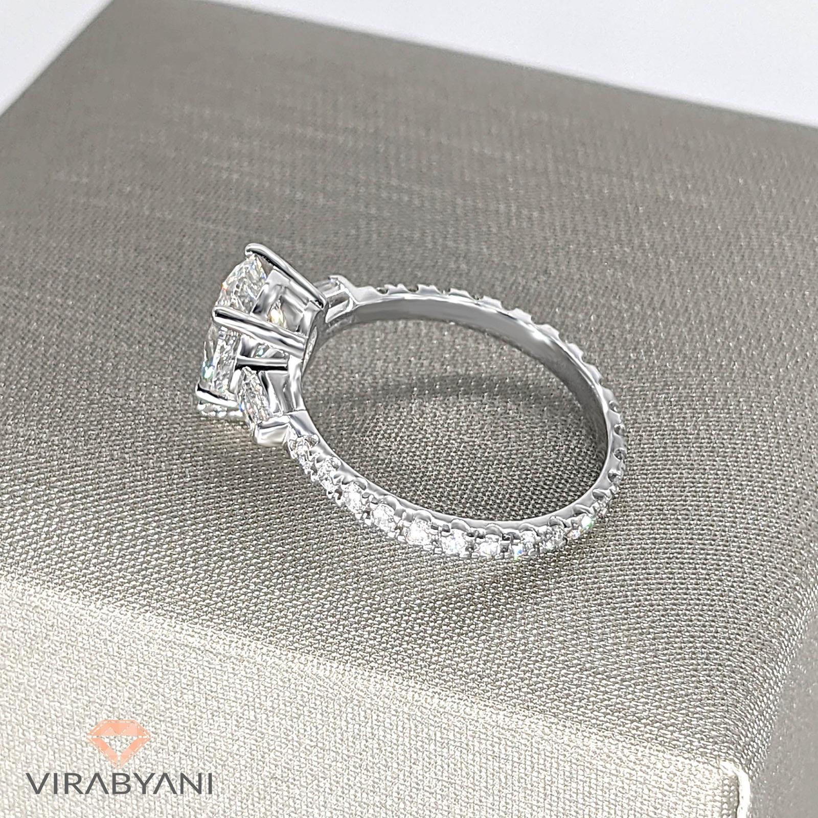 2.00 ctw Pear Diamond Three-Stone Engagement Ring Side Tapered Baguettes-VIRABYANI