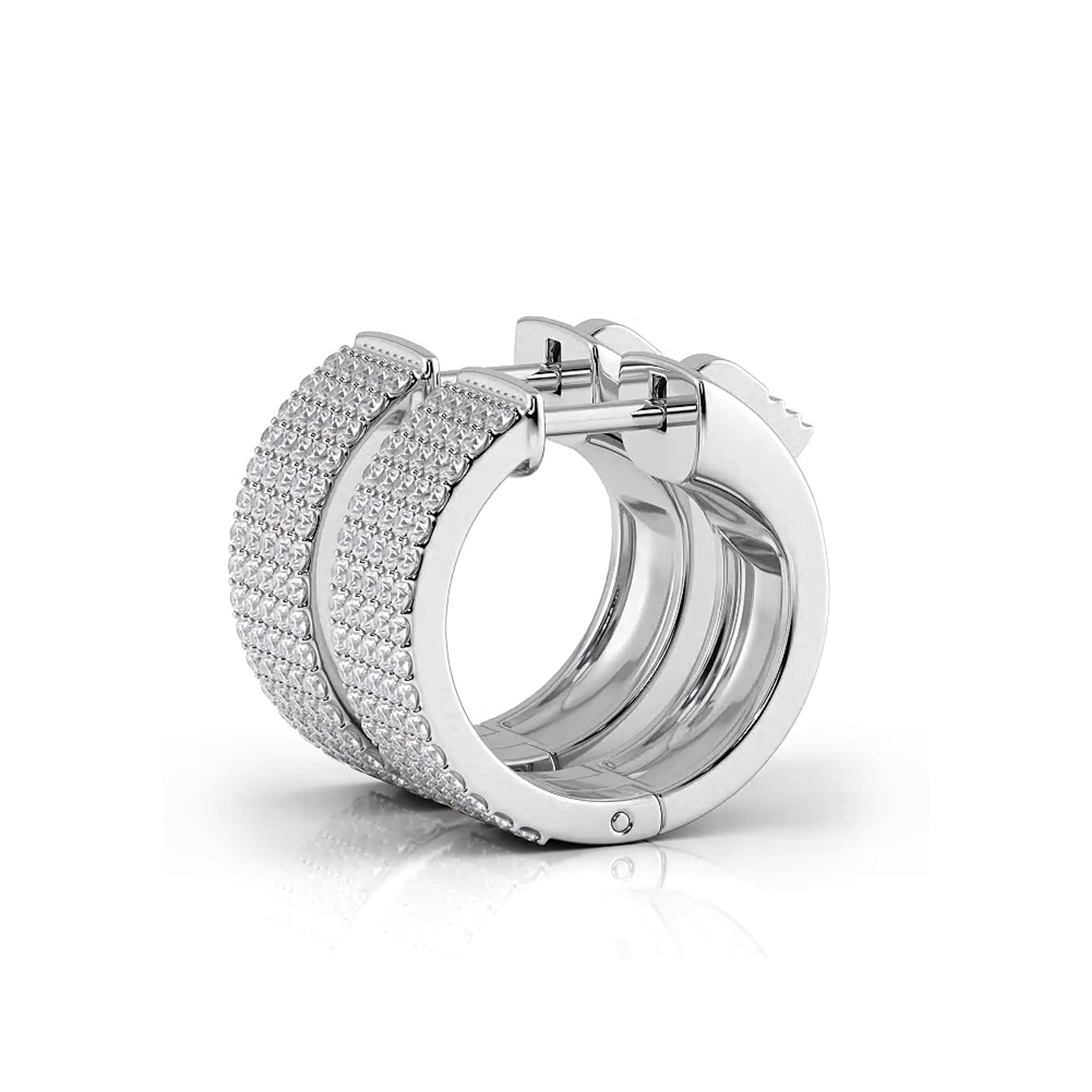Five Row 1.0 ctw. Round Brilliant Diamond Hoop Earrings Huggie Style