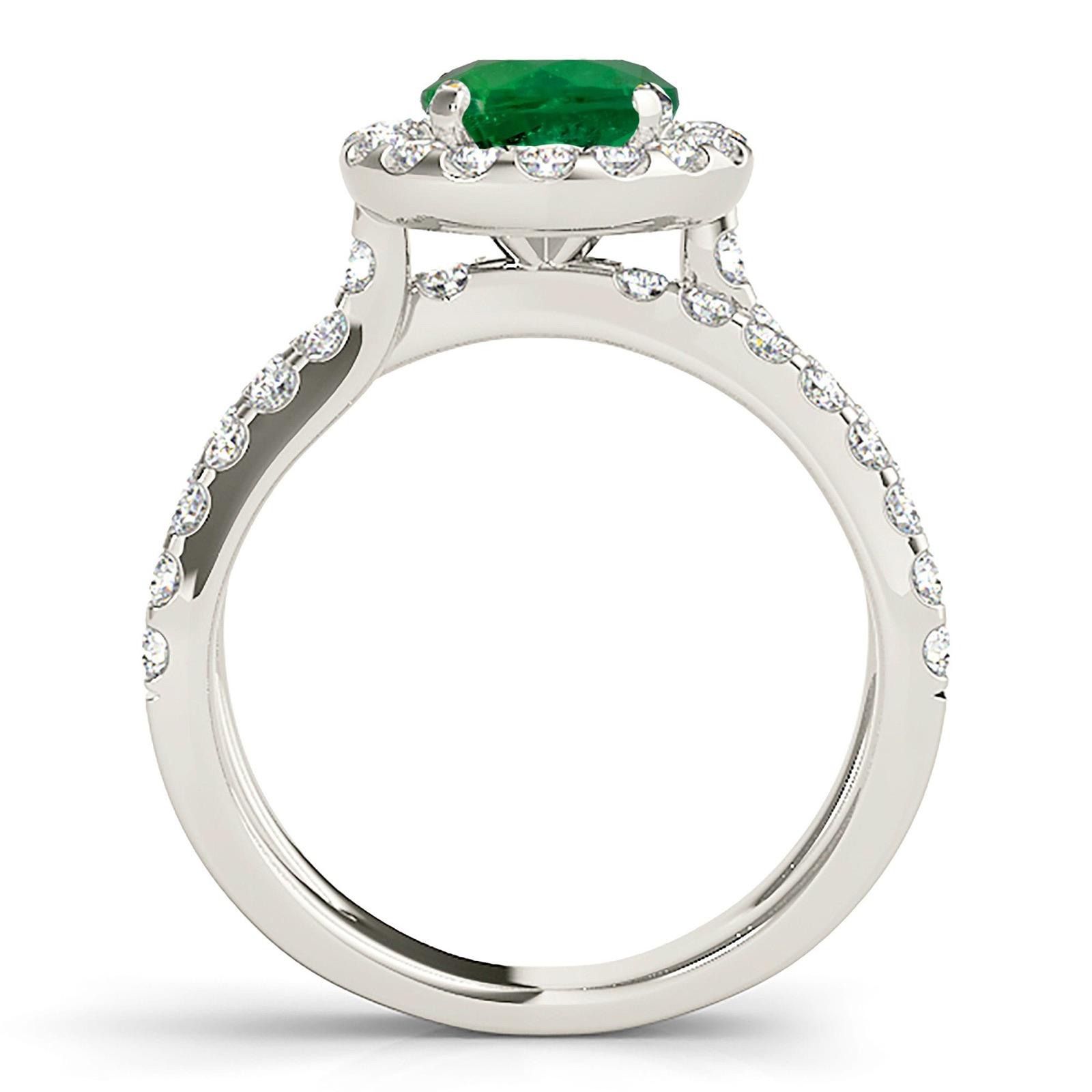 1.75 ct. Genuine Emerald Halo Criss Cross Ring with 0.90 ctw. Side Diamonds-VIRABYANI