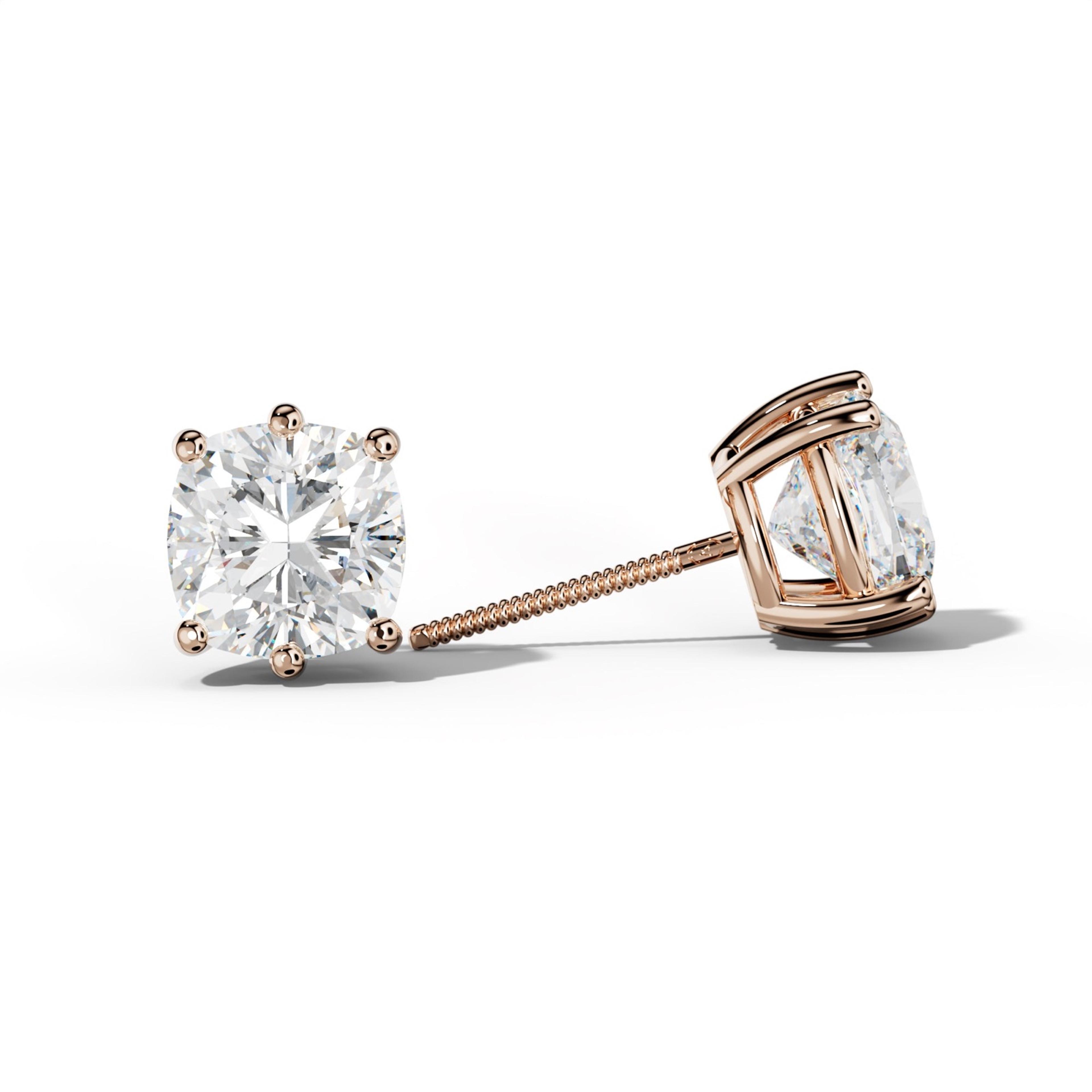 Cushion Diamond Stud Earrings With Classic Six Prongs