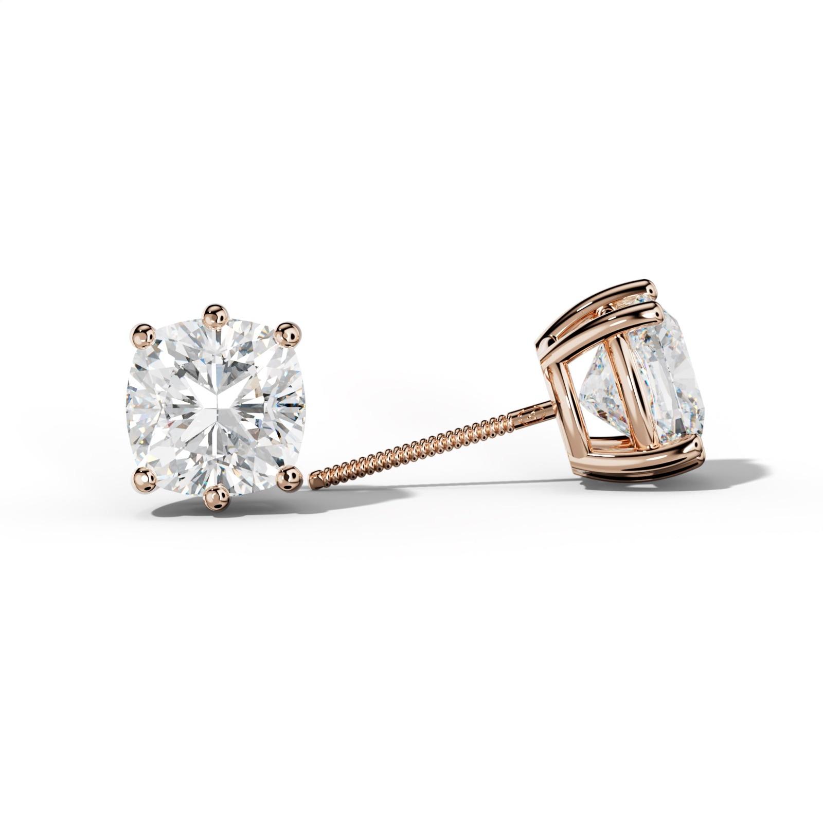 Cushion Diamond Stud Earrings With Classic Six Prongs