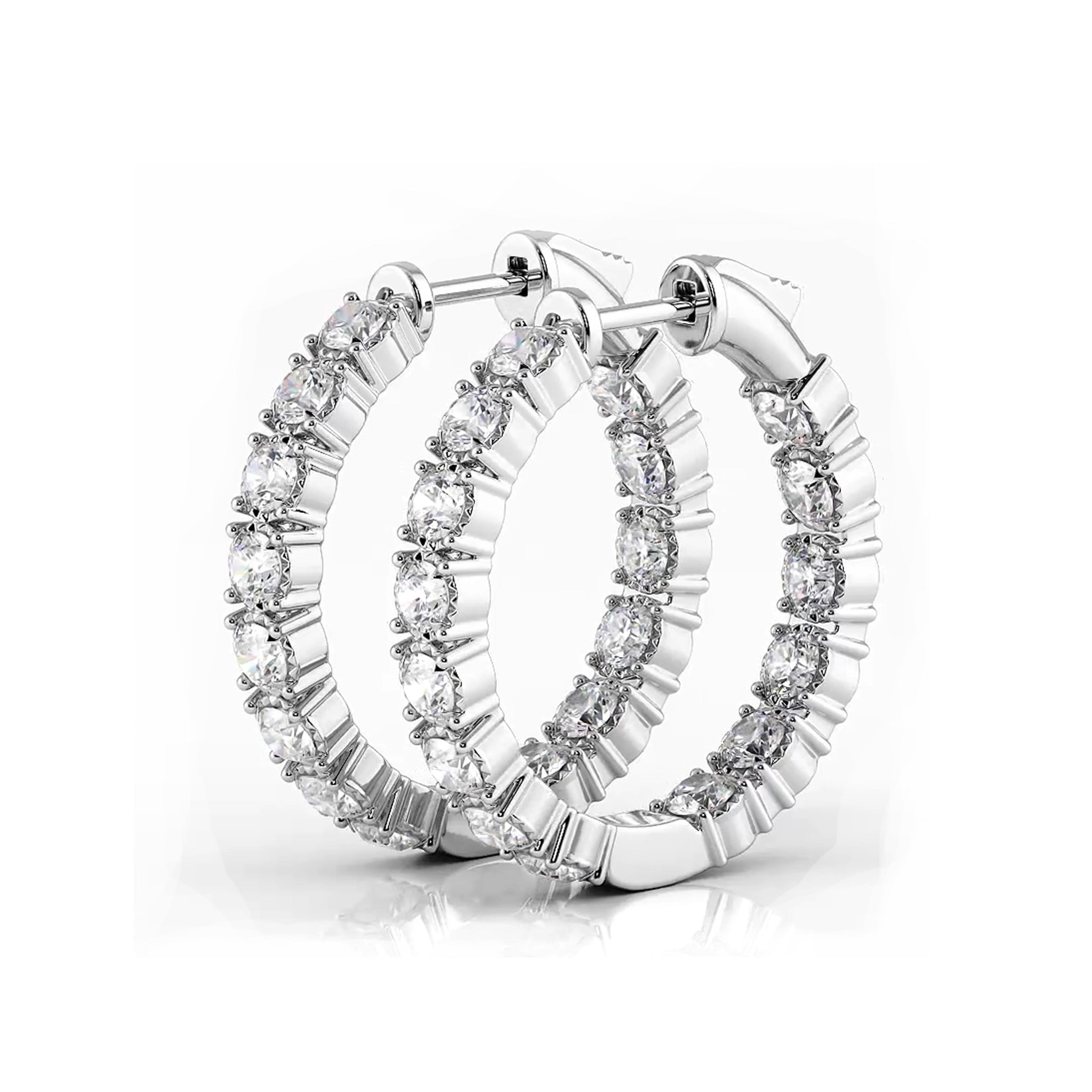 1.50 ctw. Round Diamond Hoop Earrings Crown Style Setting