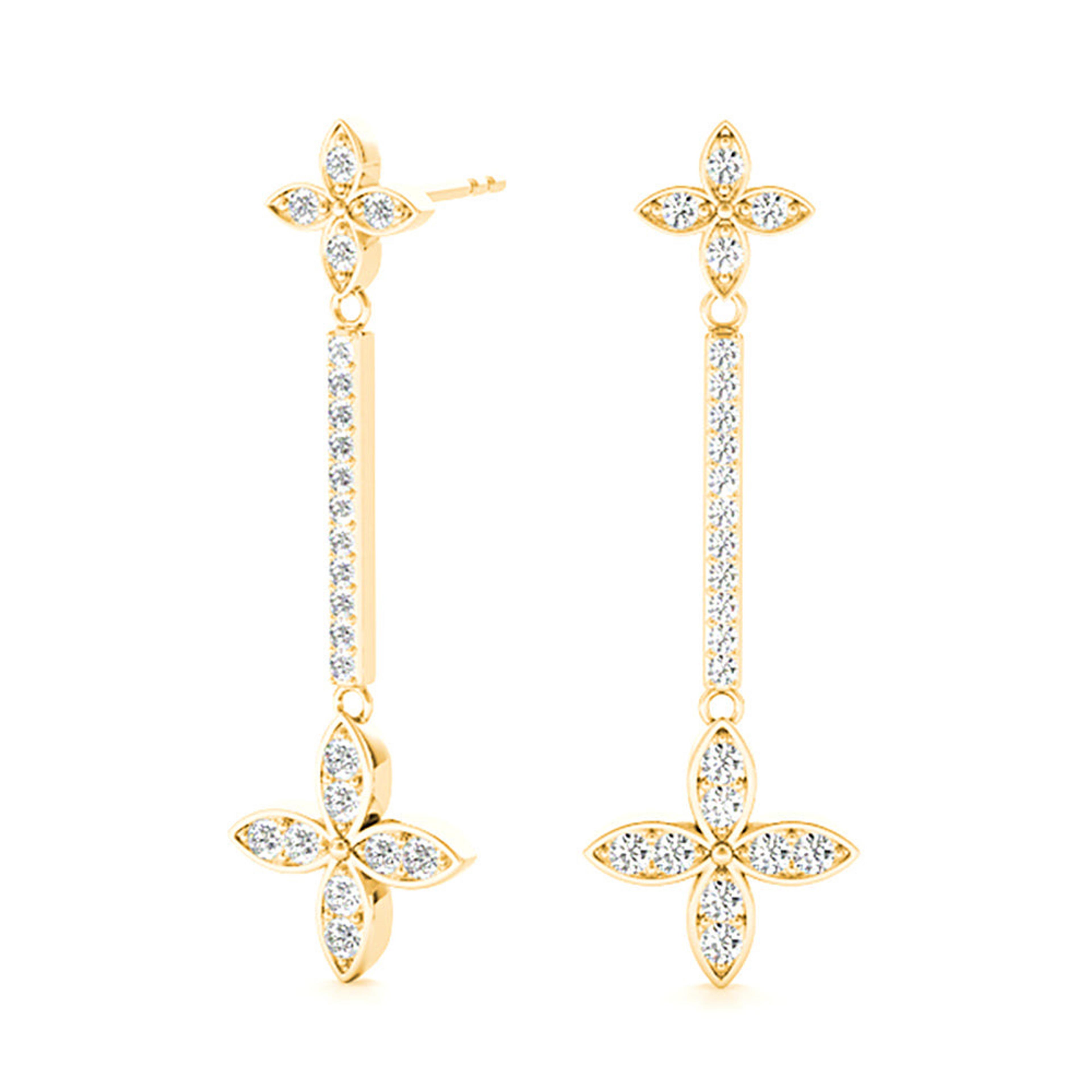 0.40 ctw Diamond Linear Drop Flower Earrings-VIRABYANI