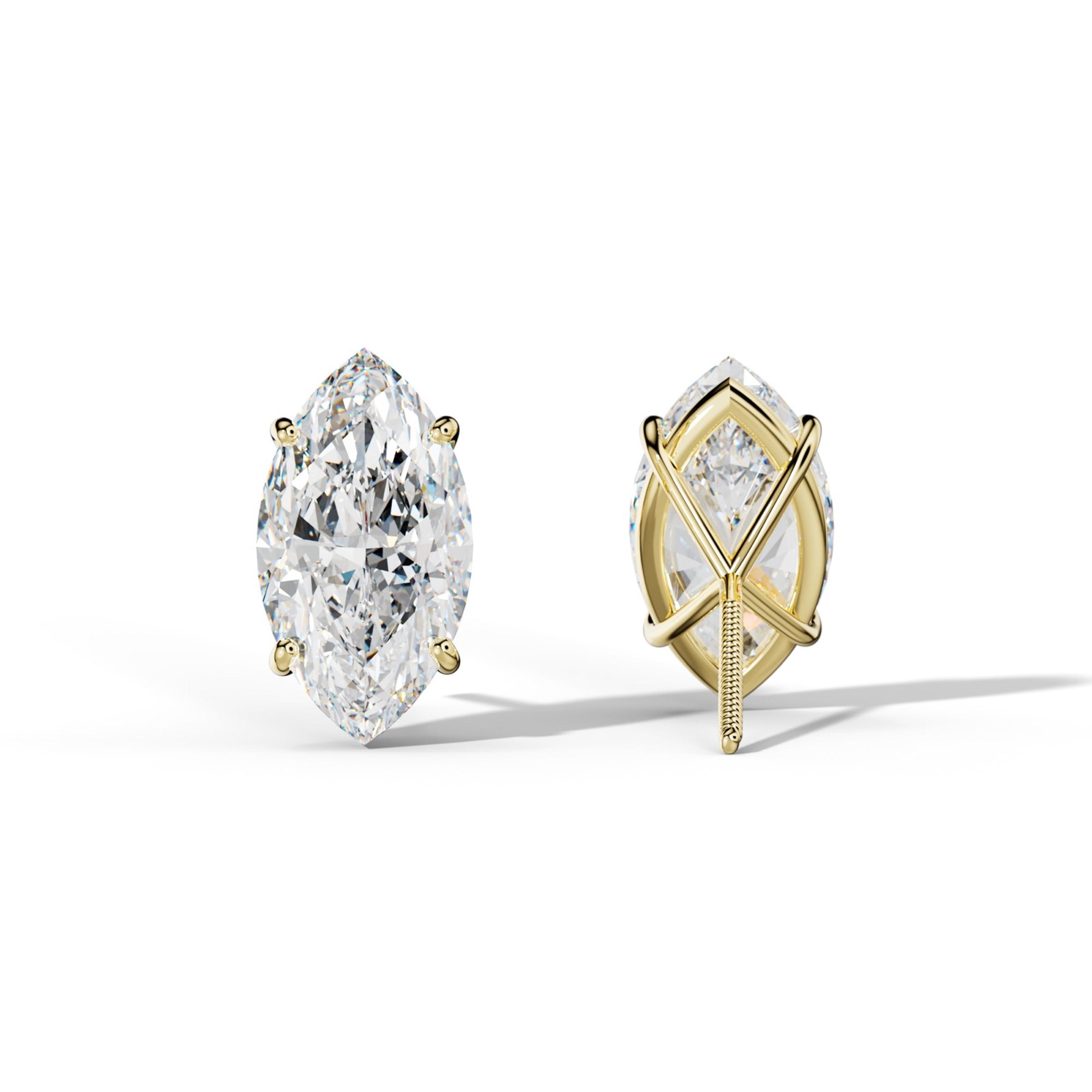 Marquise Diamond Stud Earrings With Four Classic Prong Martini Settings