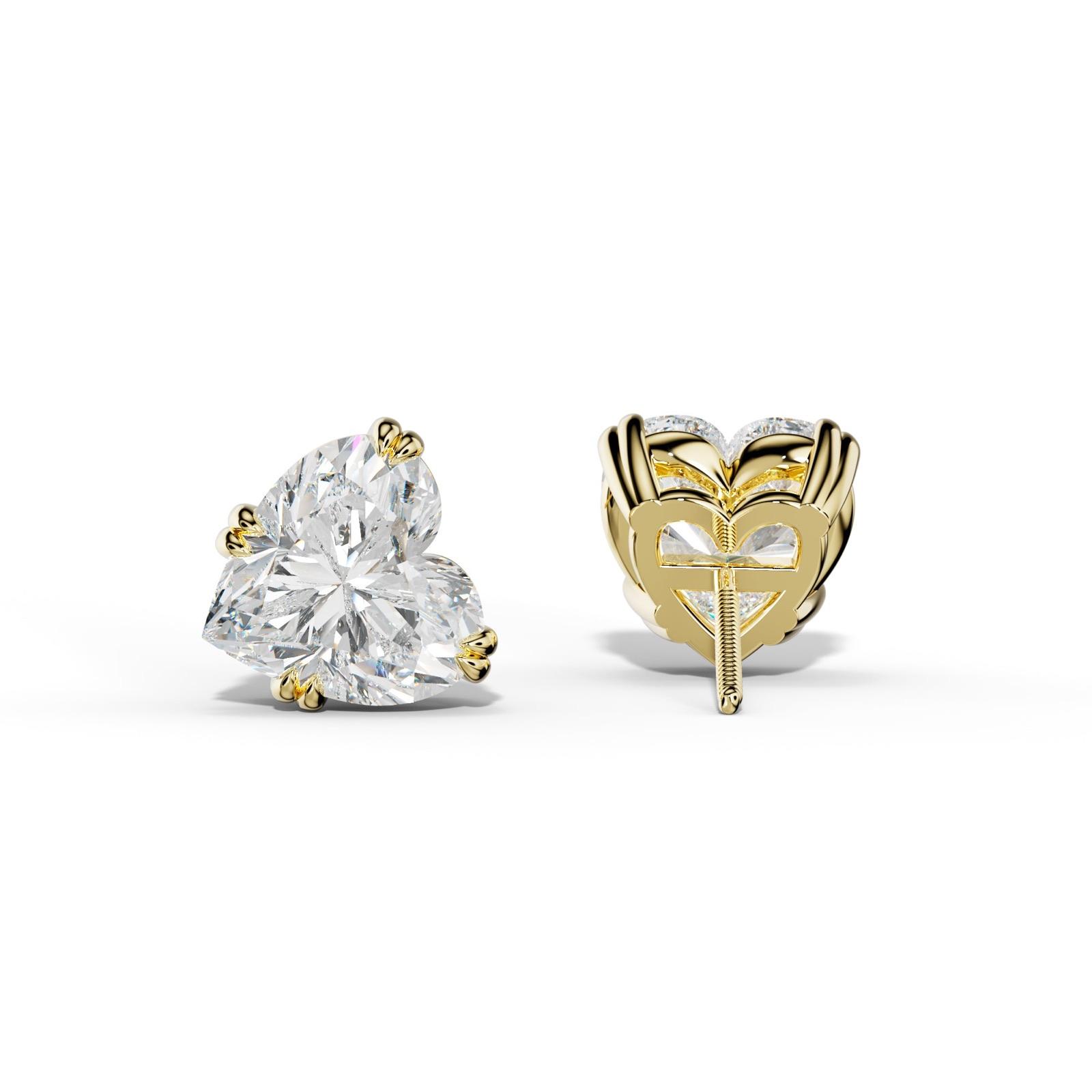 Heart Diamond Stud Earrings With Claw Double Prongs