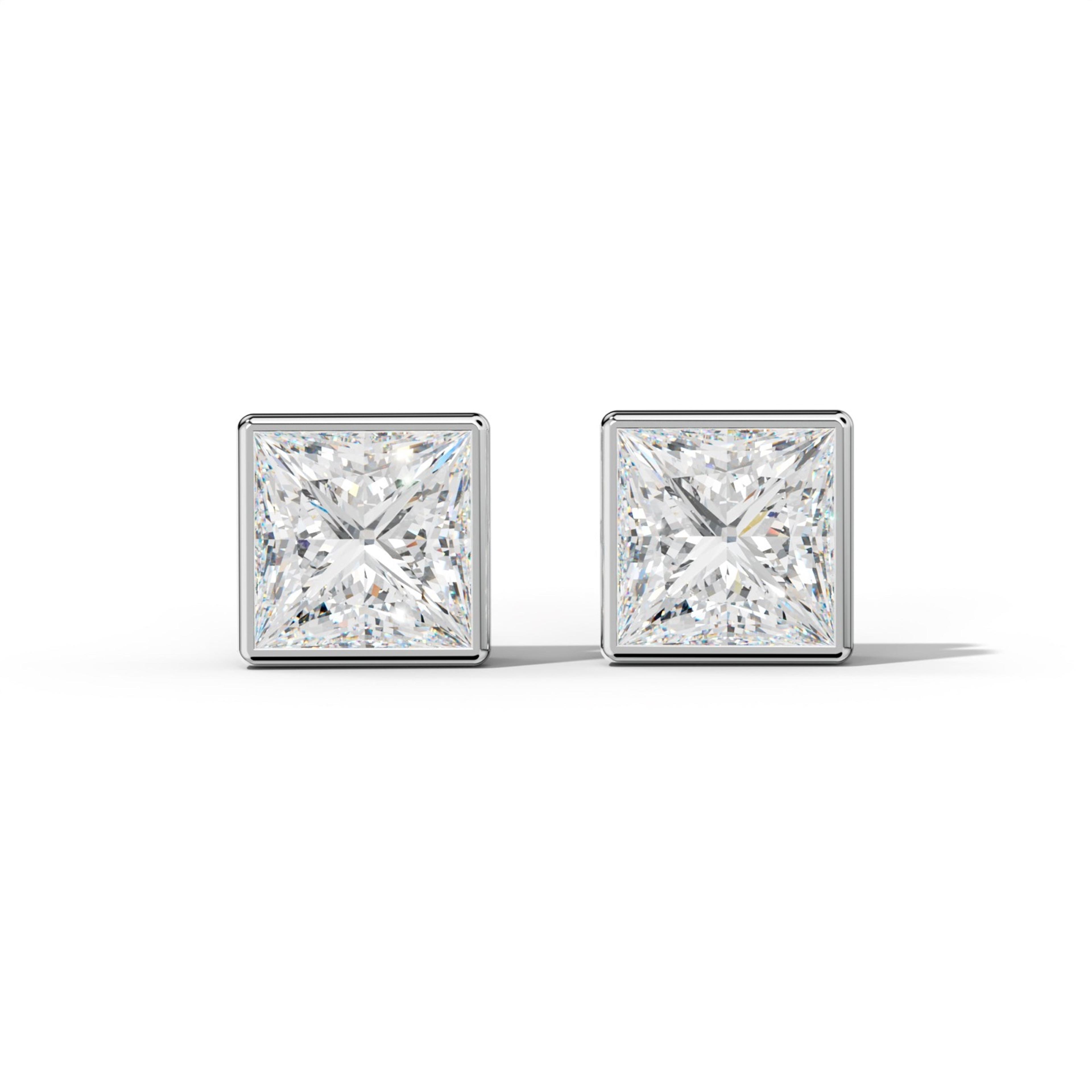 Princess Cut  Diamond Stud Earrings With Bezel Setting