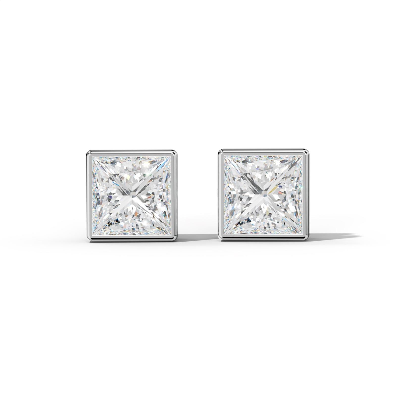 Princess Cut Diamond Stud Earrings With Bezel Setting