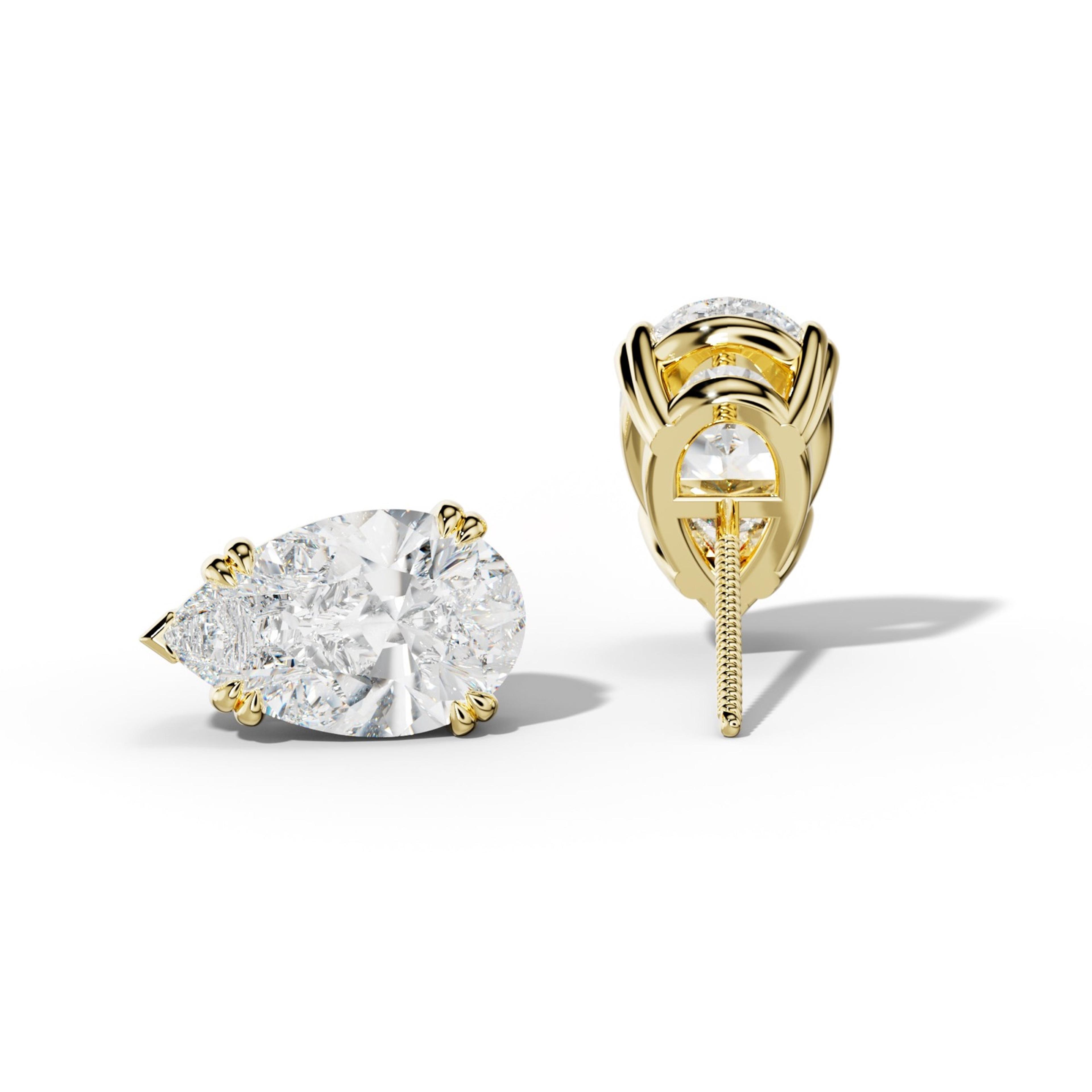 Pear Shape Diamond Stud Earrings With Claw Double And V Prongs
