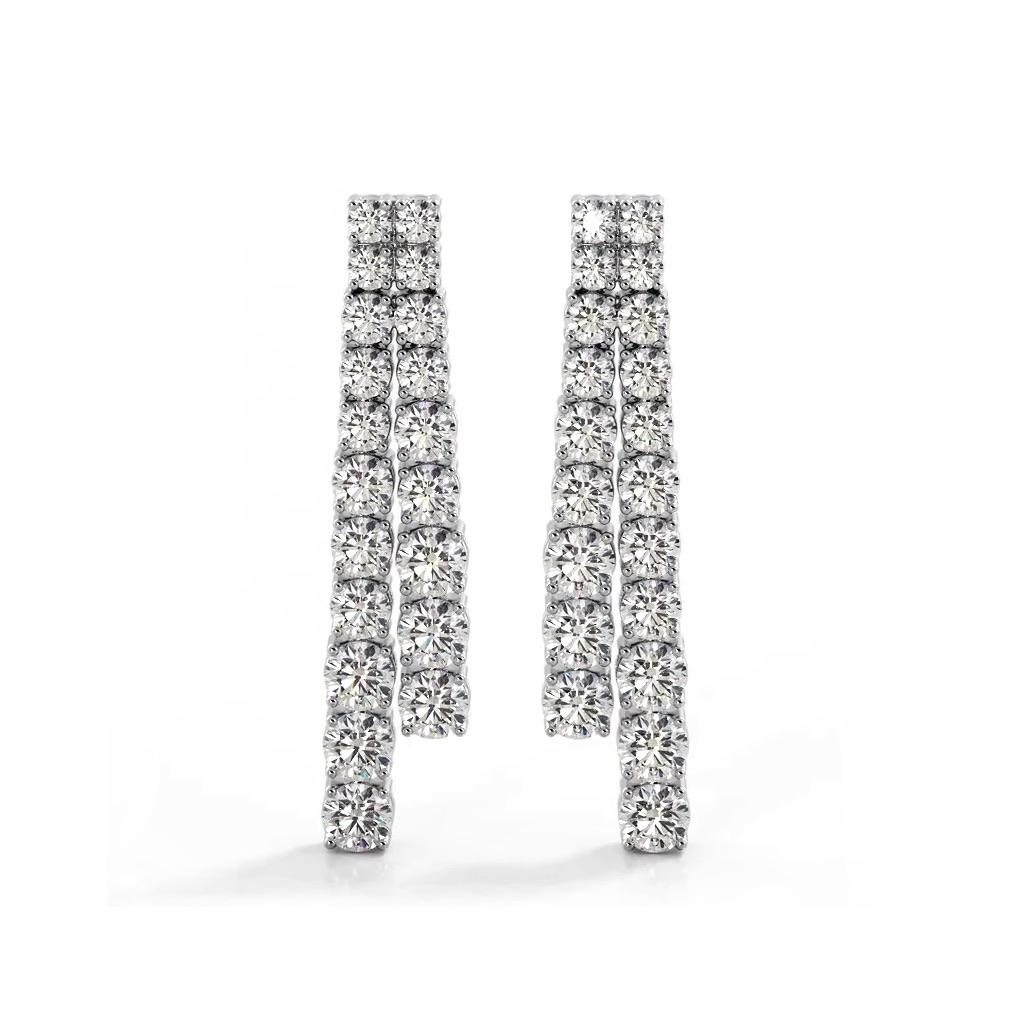 2.50 ctw. Graduated Round Diamond Two Row Drop Earrings