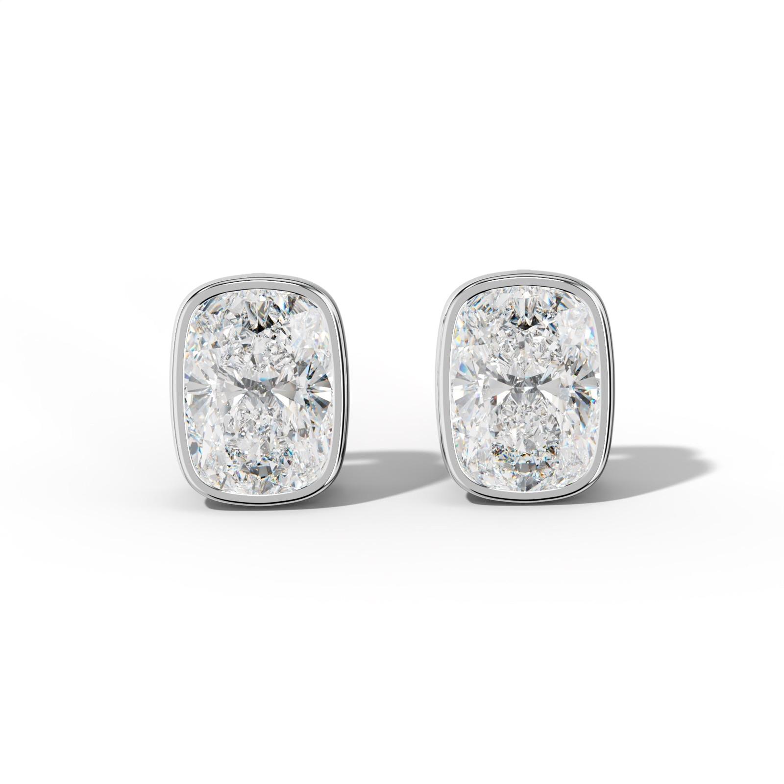 Elongated Cushion Diamond Stud Earrings With Bezel Setting