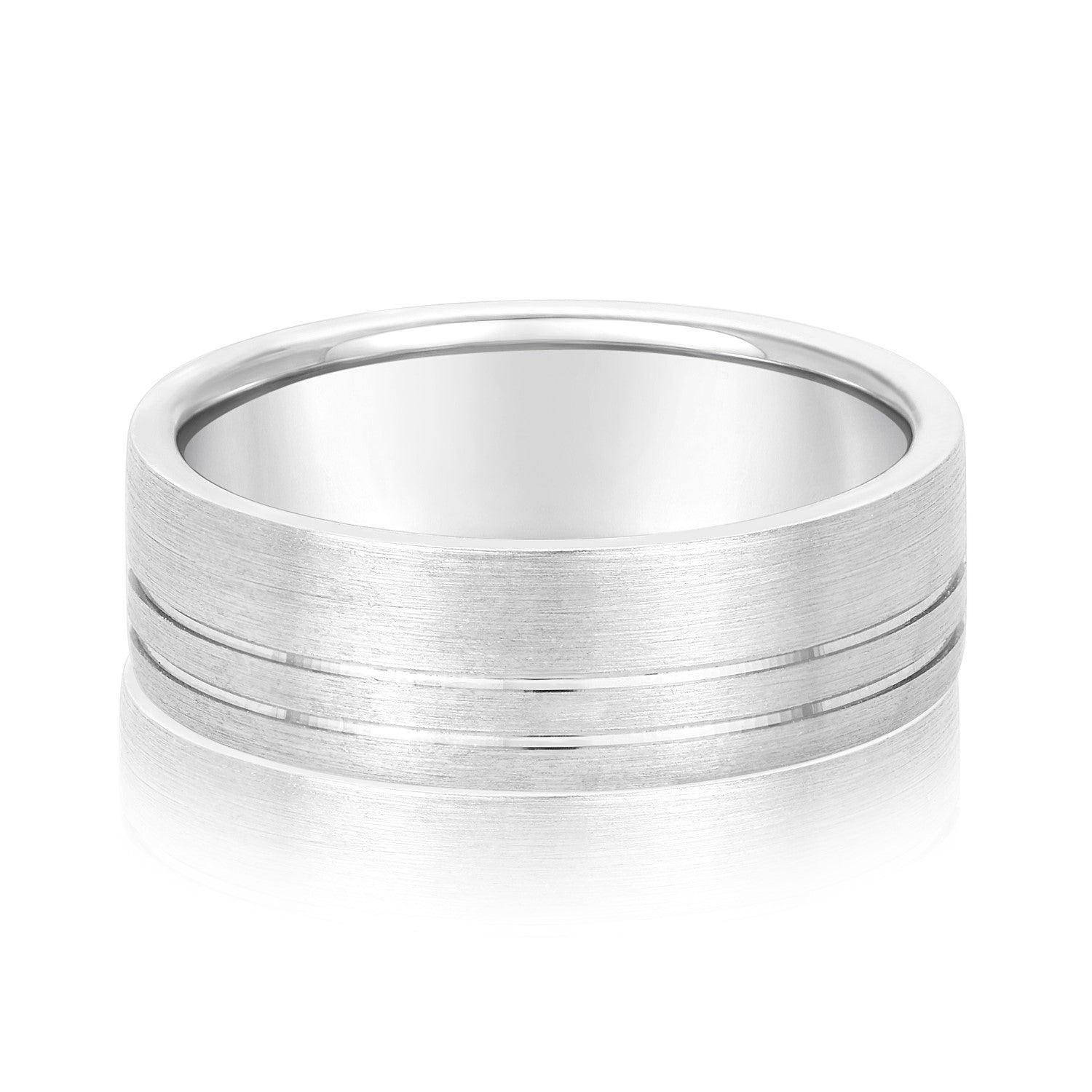 Men's Flat Wedding Band With Double Lines