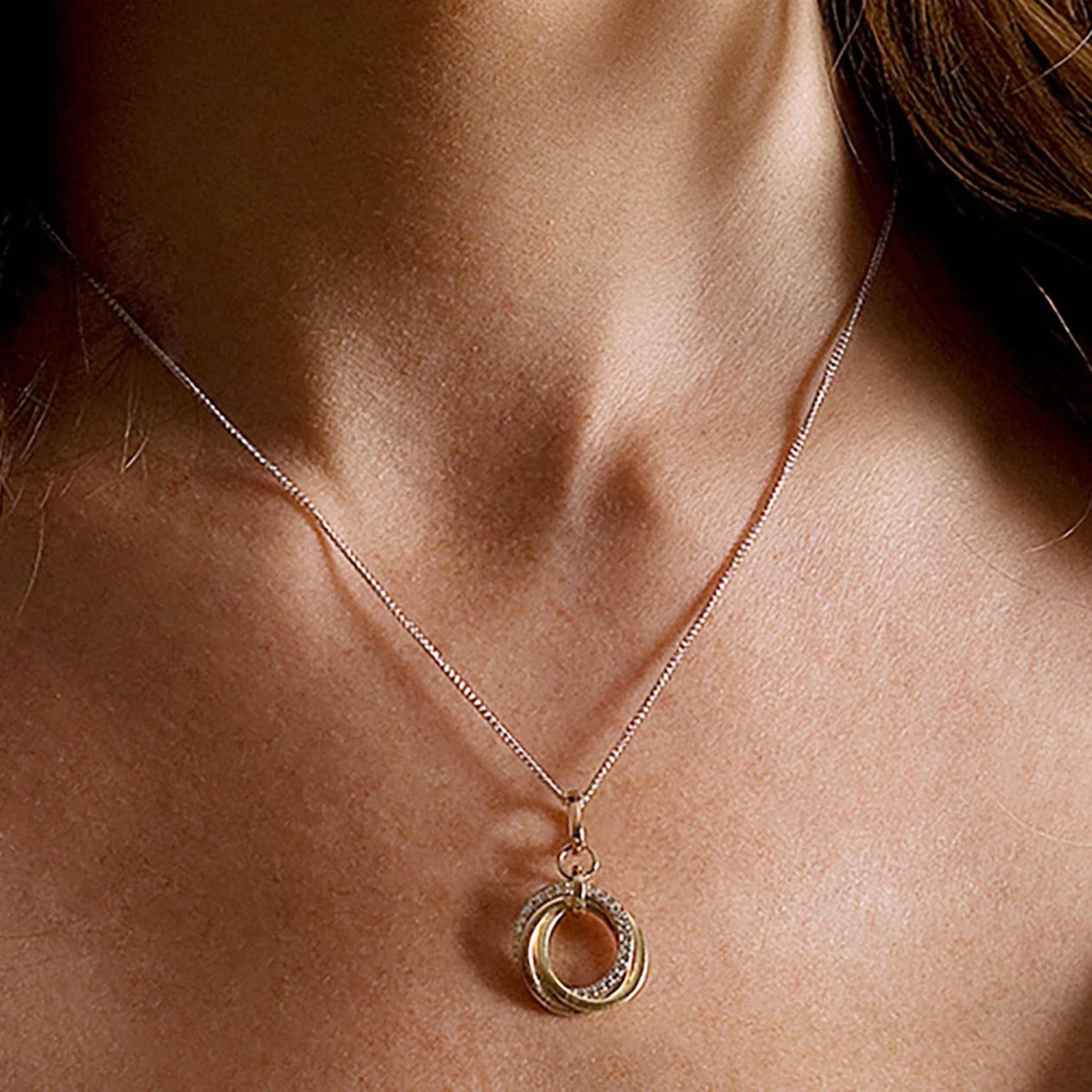 14K Multi-Tone Gold Diamond Interlocking Circle Necklace Pendant-VIRABYANI