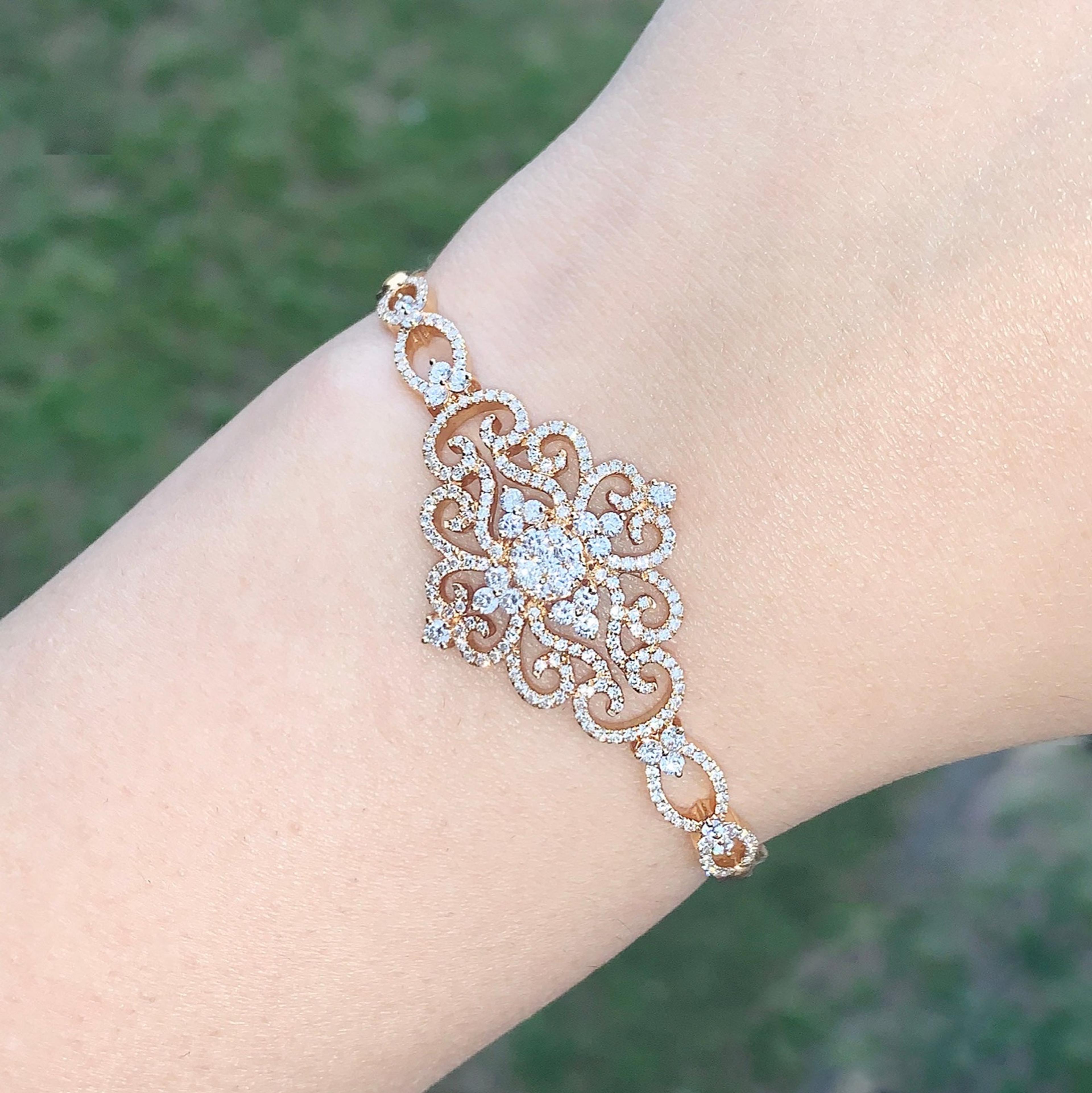 1.95ctw Diamond Vintage Cuff Bracelet With Security Chain-VIRABYANI