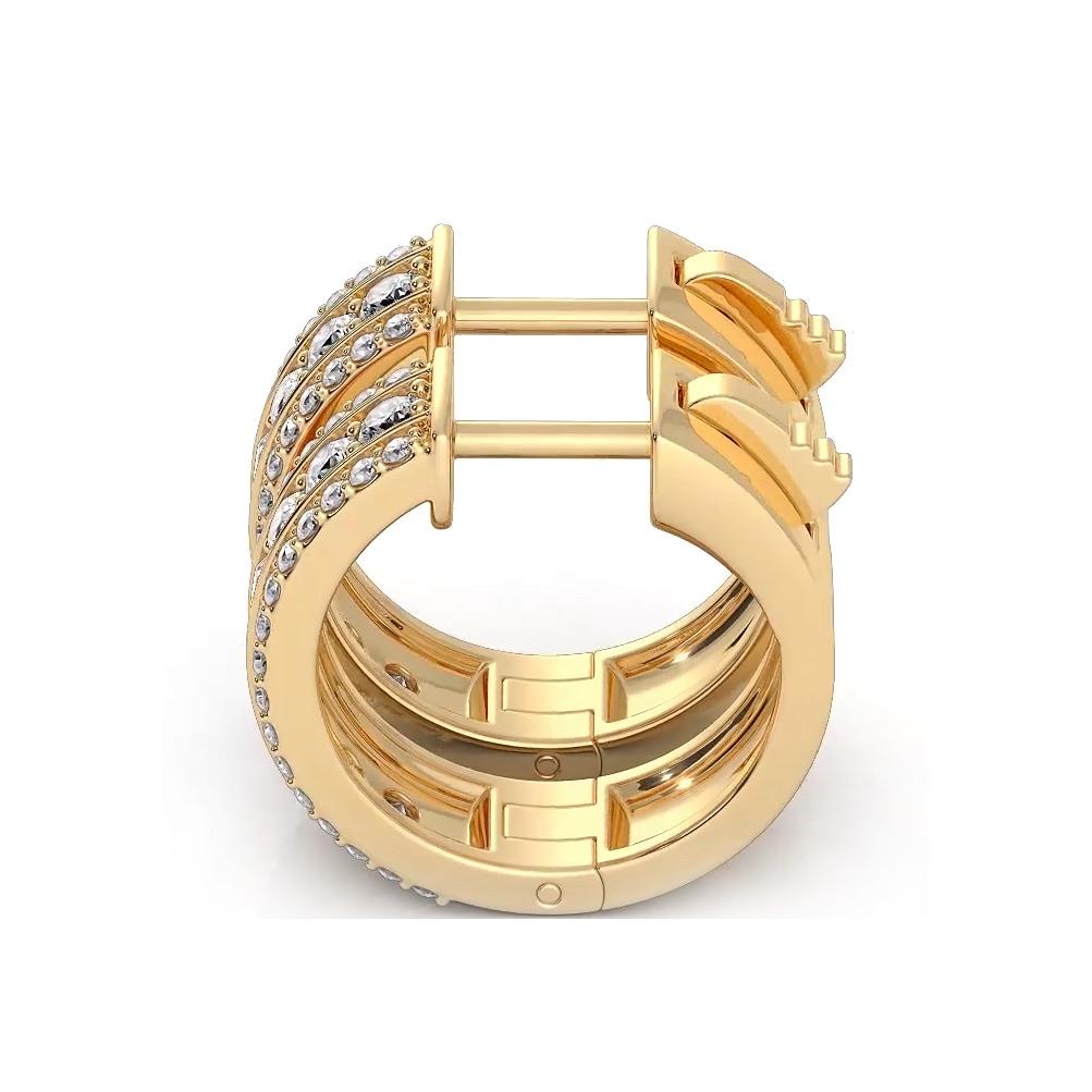 Three Row 1.0 ctw. Diamond Hoop Earrings Huggie Style