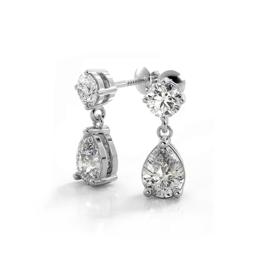 1.0 ctw. Alluring Round And Pear Shaped Drop Earrings Solitaire Style