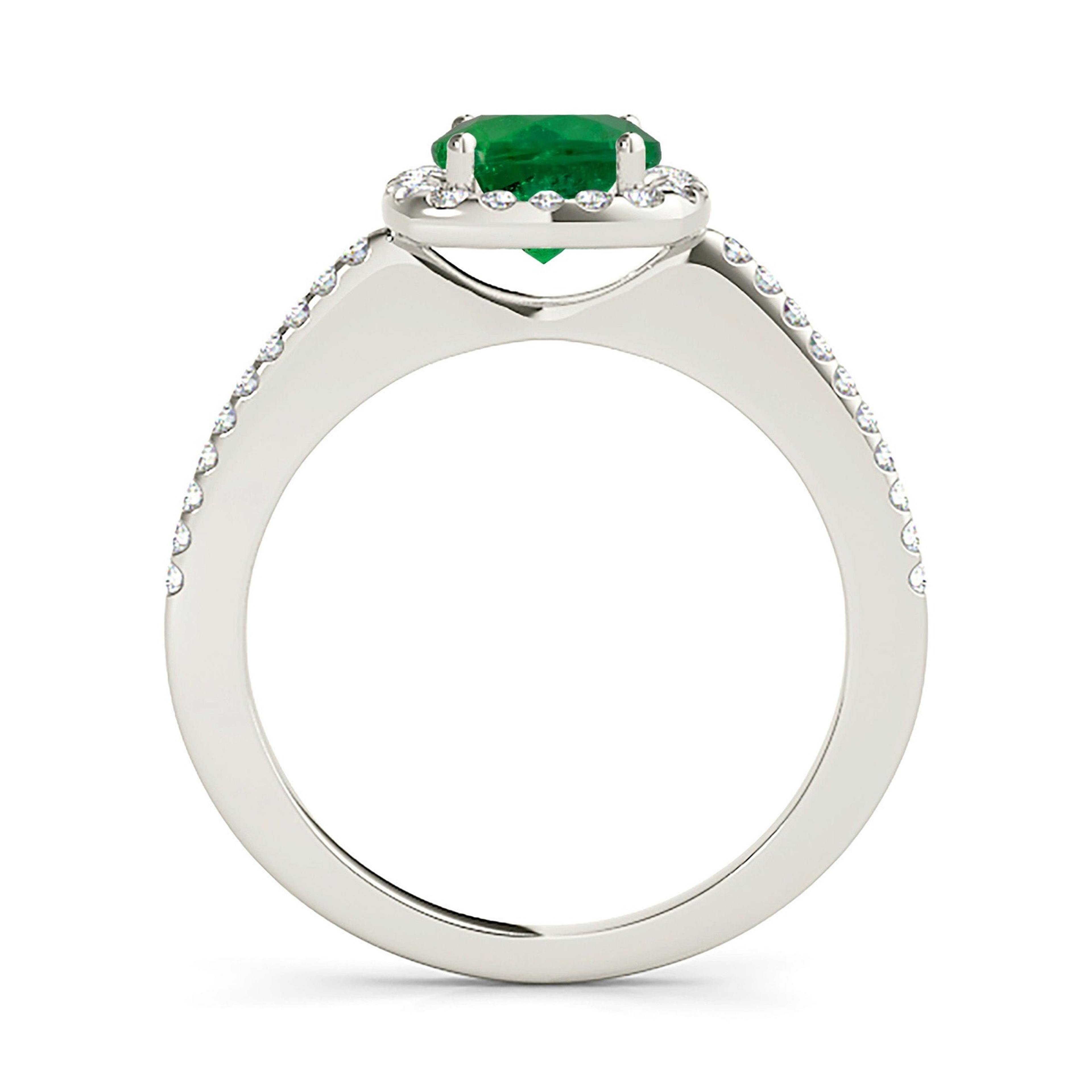 1.68 ct. Genuine Emerald Ring With 0.25 ctw. Diamond Halo And Thin Diamond Shank-VIRABYANI