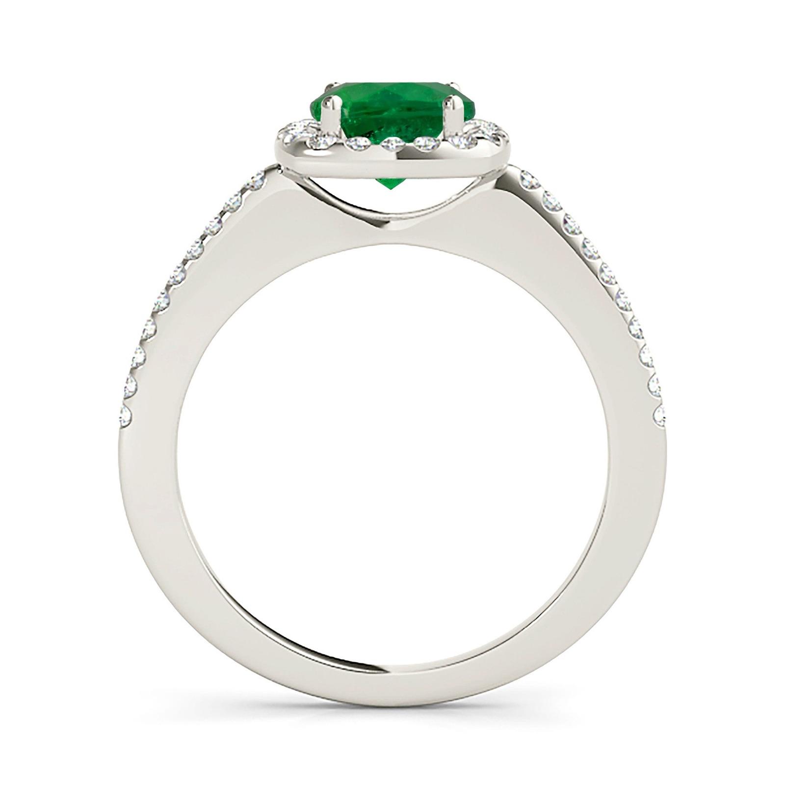 1.68 ct. Genuine Emerald Ring With 0.25 ctw. Diamond Halo And Thin Diamond Shank-VIRABYANI