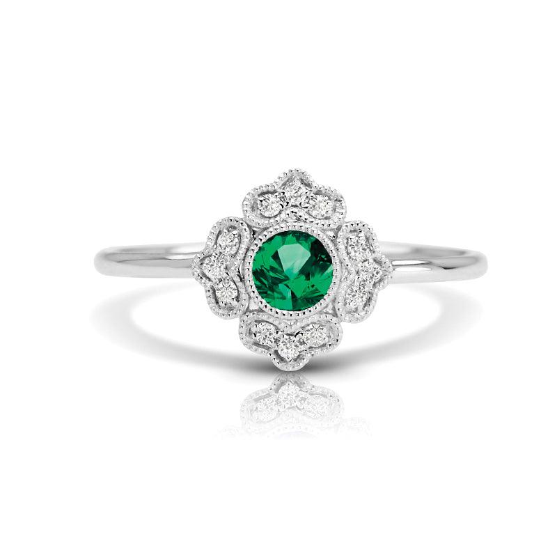 Vintage Inspired Natural Emerald Ring With Diamonds-VIRABYANI