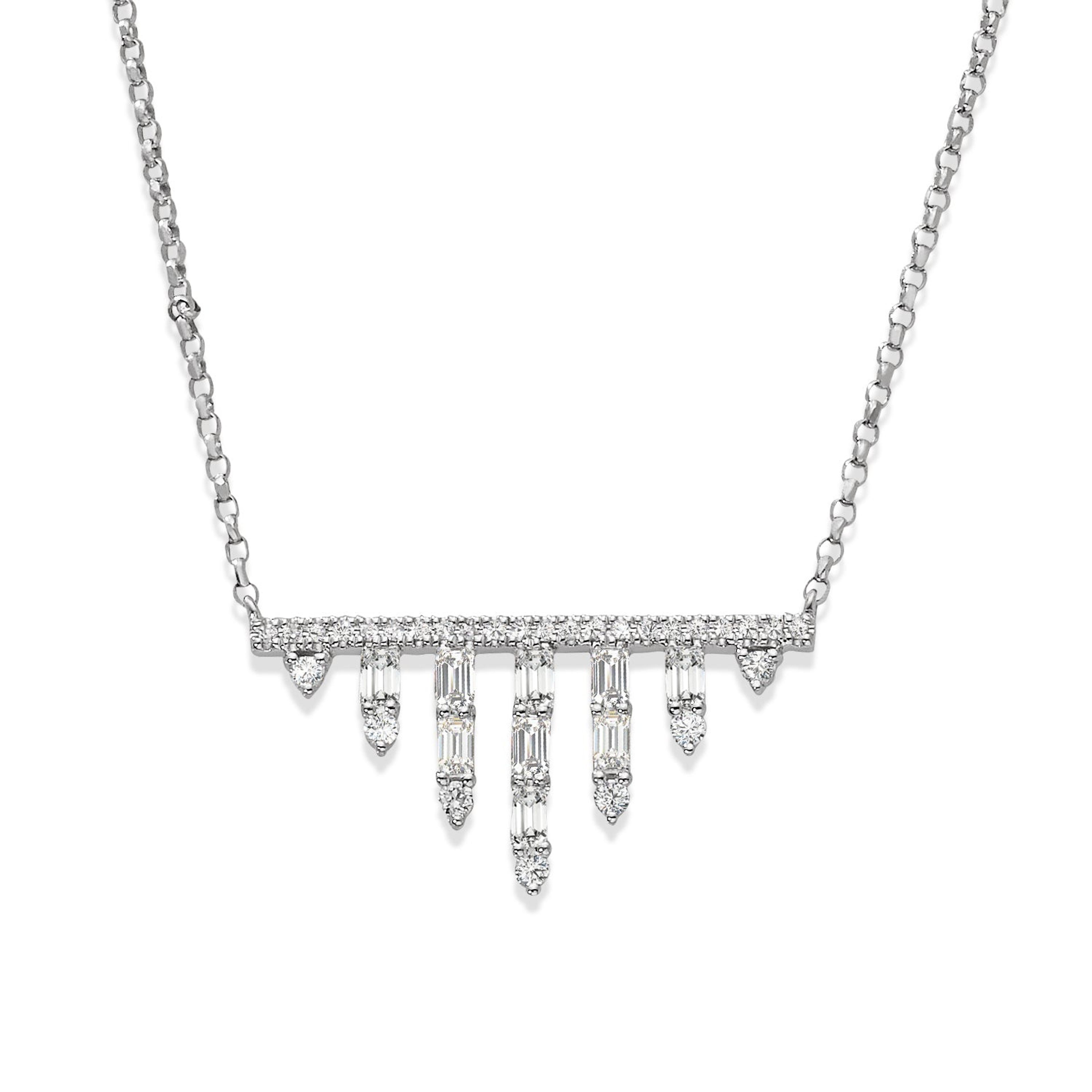 0.50 ctw Baguette & Round Diamond Bar Necklace Pendant-VIRABYANI