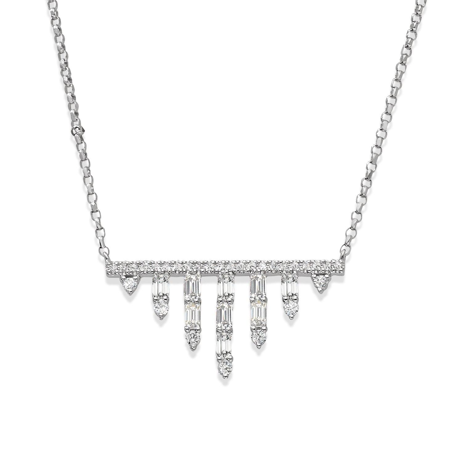 0.50 ctw Baguette & Round Diamond Bar Necklace Pendant-VIRABYANI