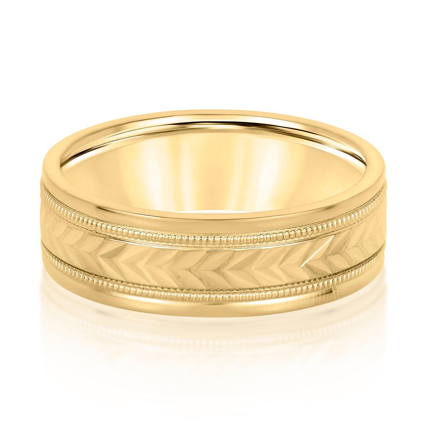 Men's Leafy Floral Design with Milgrain Band