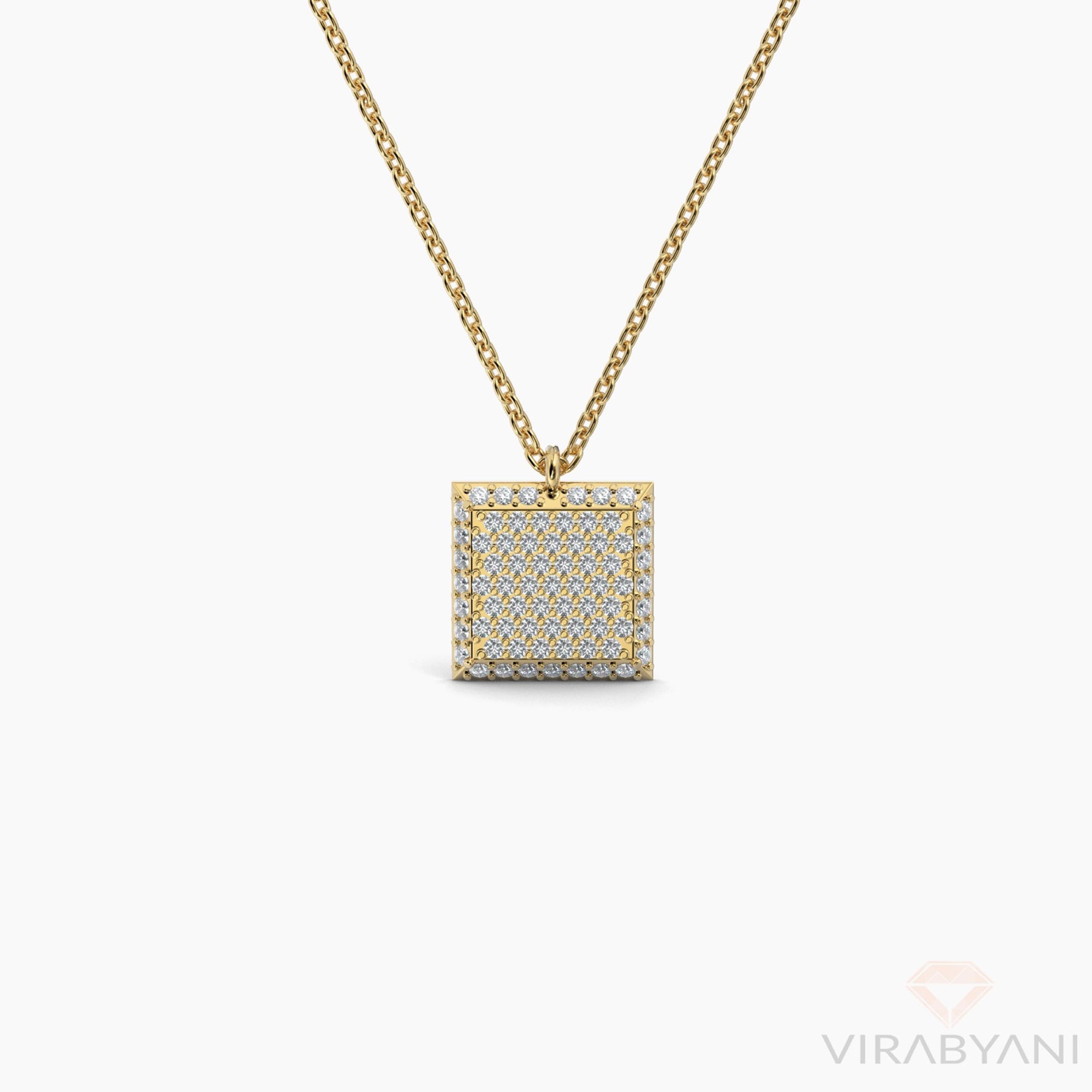 Double Sided Diamond & Sapphire Square Shaped AMoré Pavé Necklace