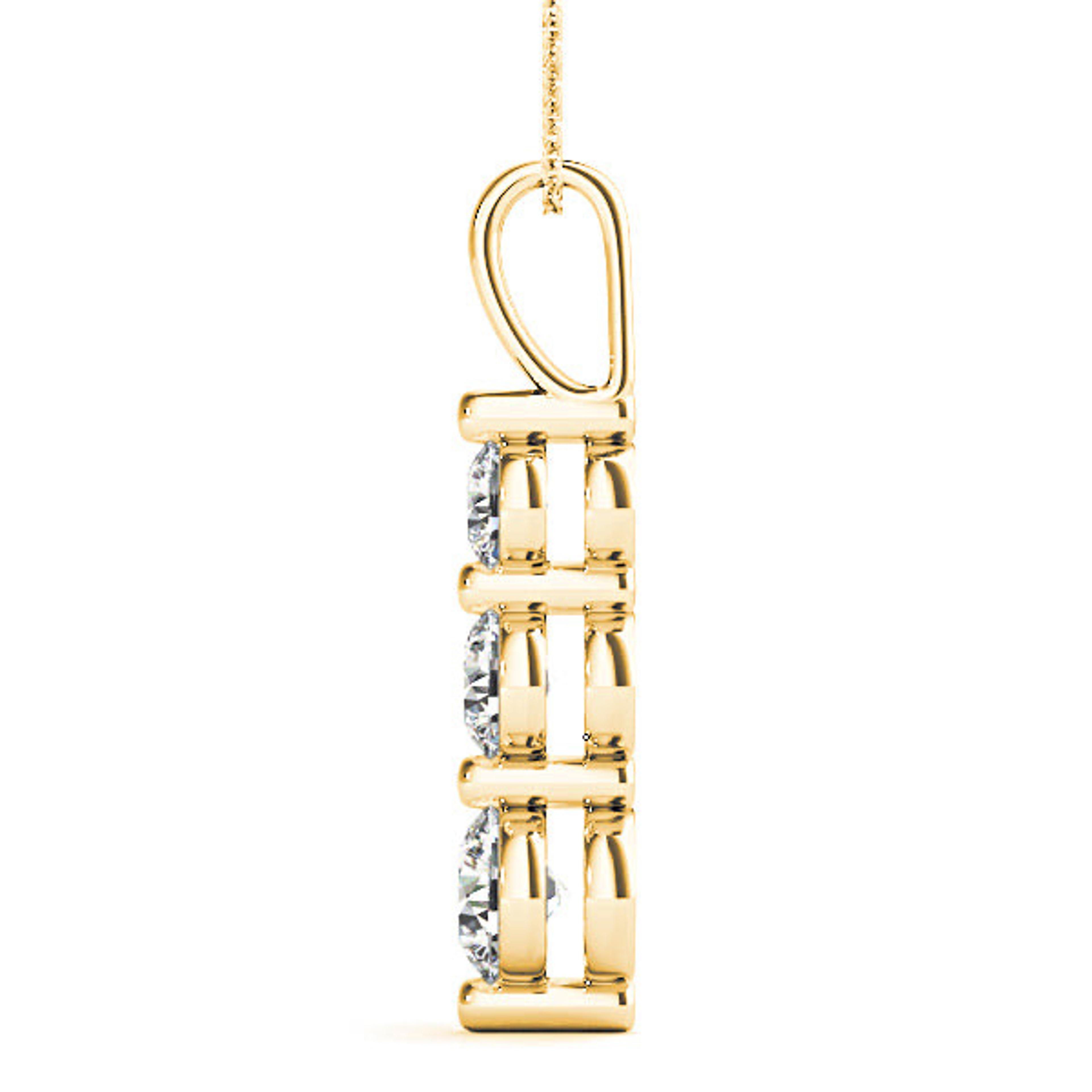 Shared Prong 1.00 ctw Diamond Three Stone Necklace Pendant-VIRABYANI