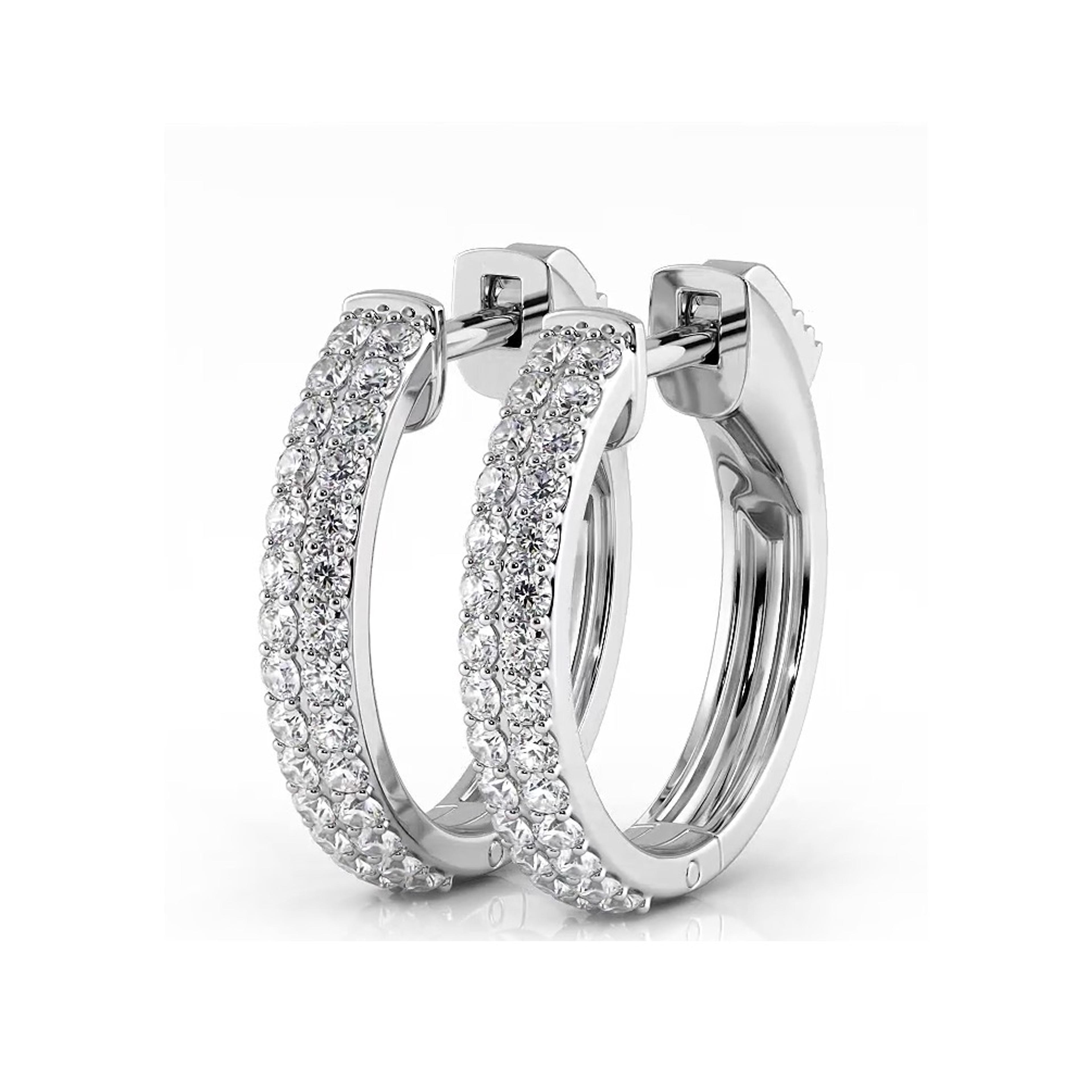 0.50 ctw. Double Row Round Diamond Huggie Style Hoop Earrings