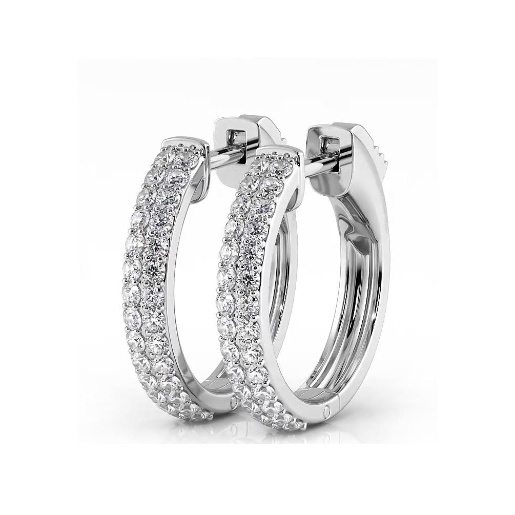 0.50 ctw. Double Row Round Diamond Huggie Style Hoop Earrings