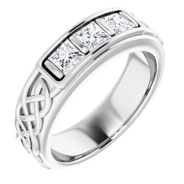 1.0 ctw Bar Set Princess Diamond Men's Ring Celtic Knot Design