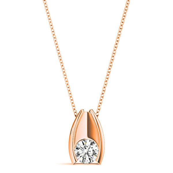 Hug Bezel Set Round Diamond Solitaire Necklace Pendant-VIRABYANI