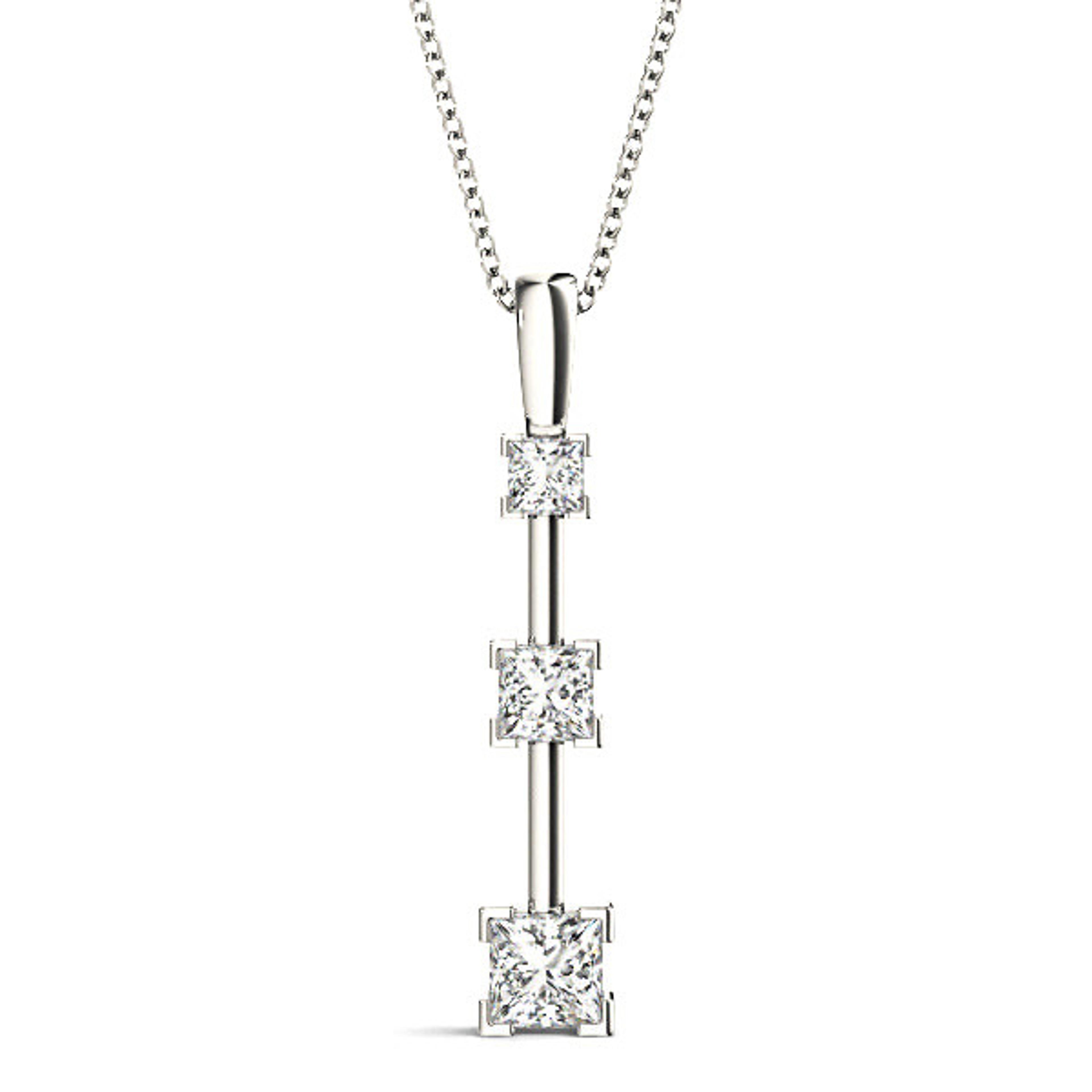V Prong 1.25 ctw Graduated Princess Cut Diamond Three Stone Necklace Pendant-VIRABYANI