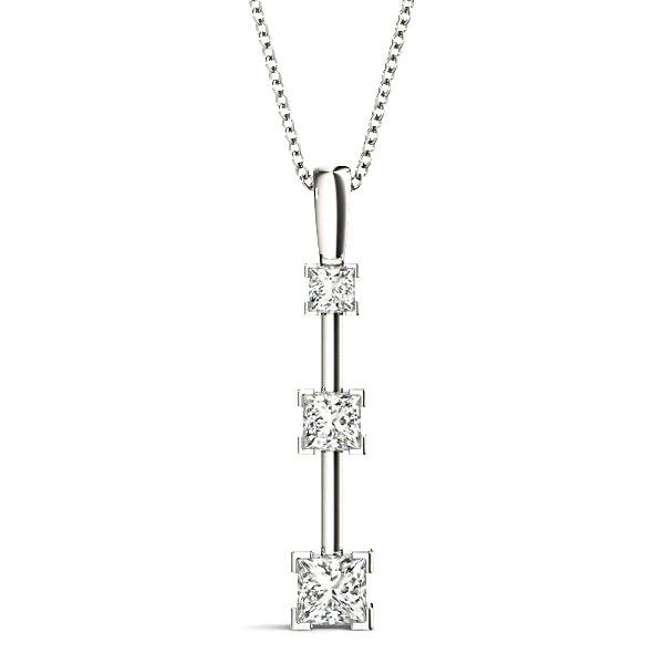 V Prong 1.25 ctw Graduated Princess Cut Diamond Three Stone Necklace Pendant-VIRABYANI