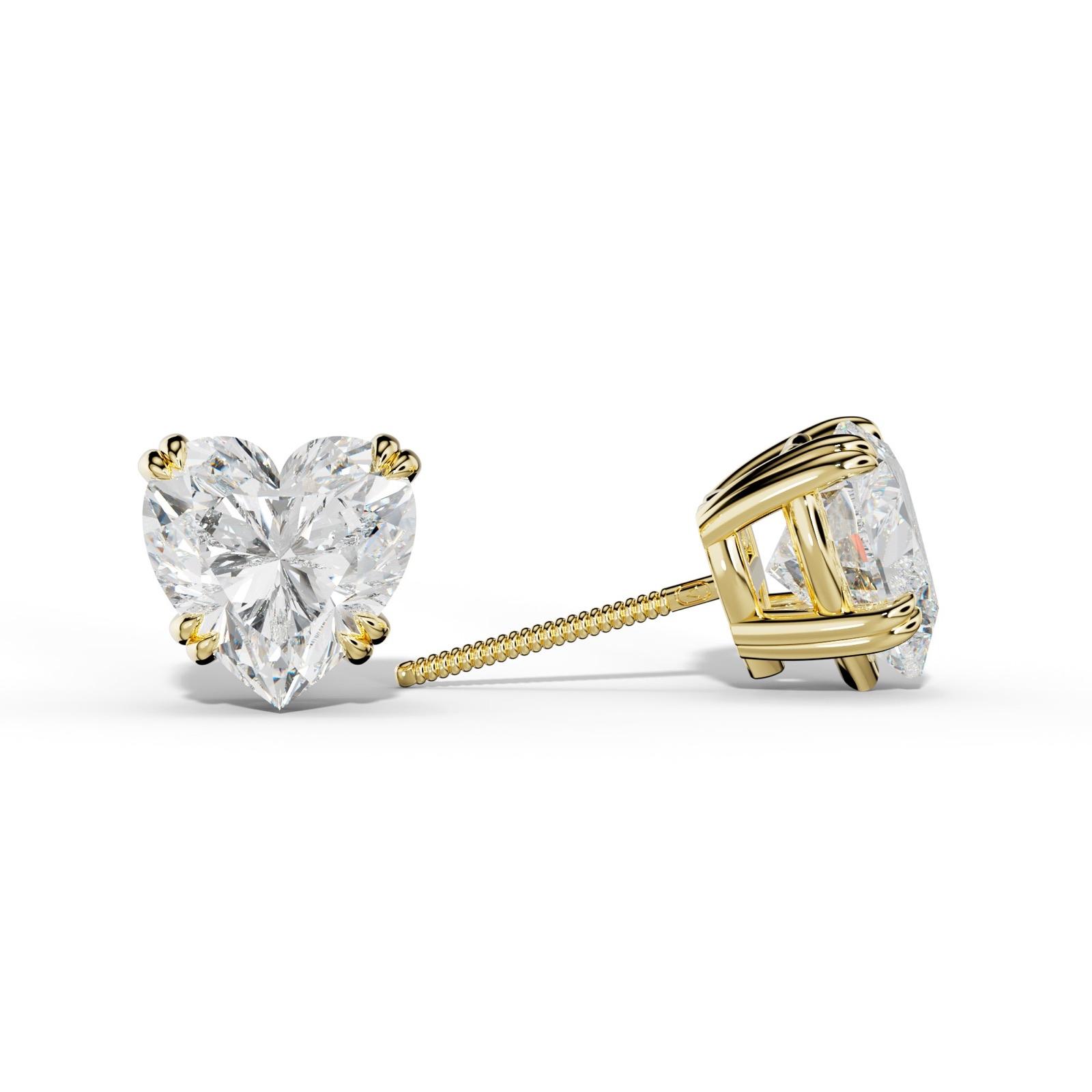 Heart Diamond Stud Earrings With Claw Double Prongs