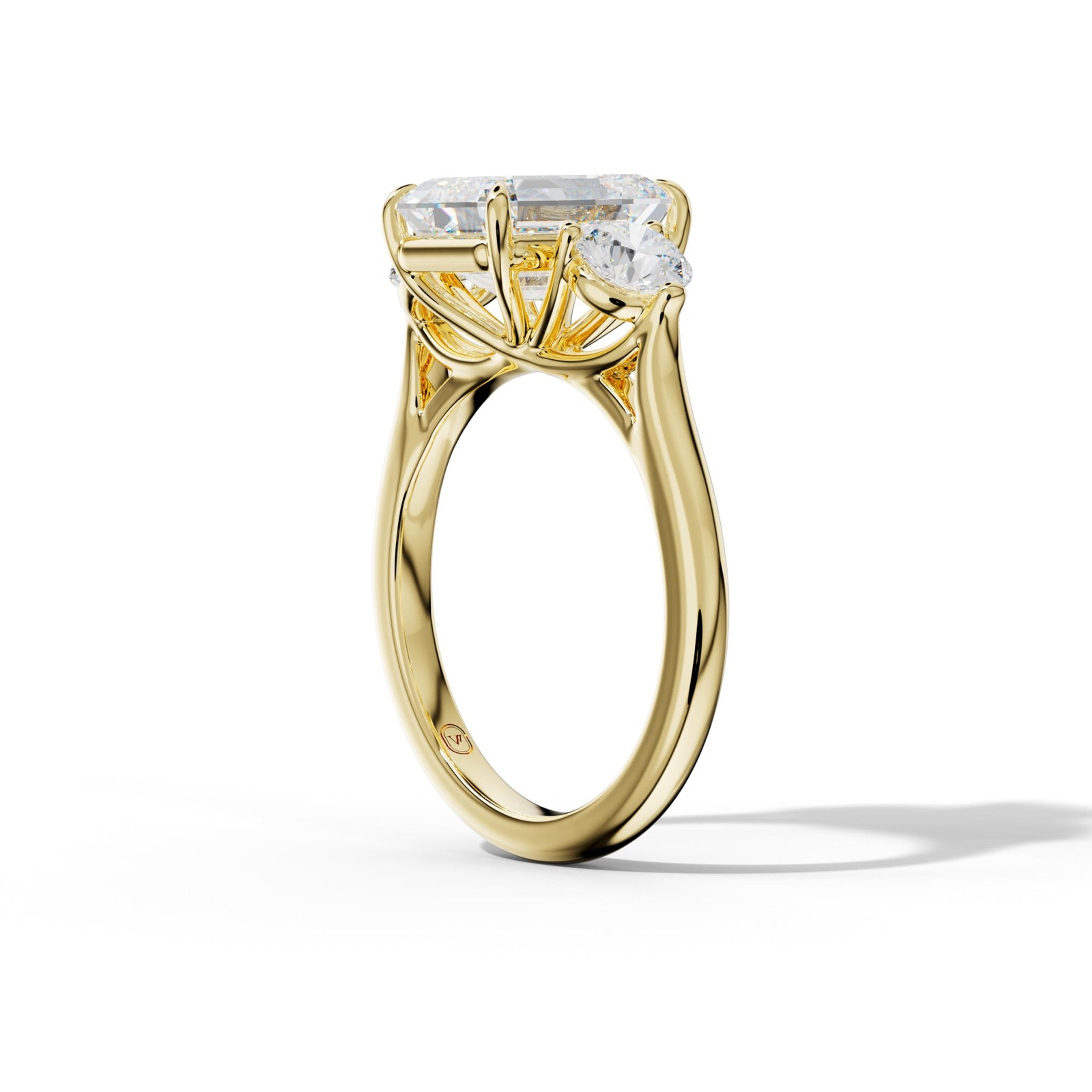Elsa Emerald Cut Round Side Diamond Engagement Ring
