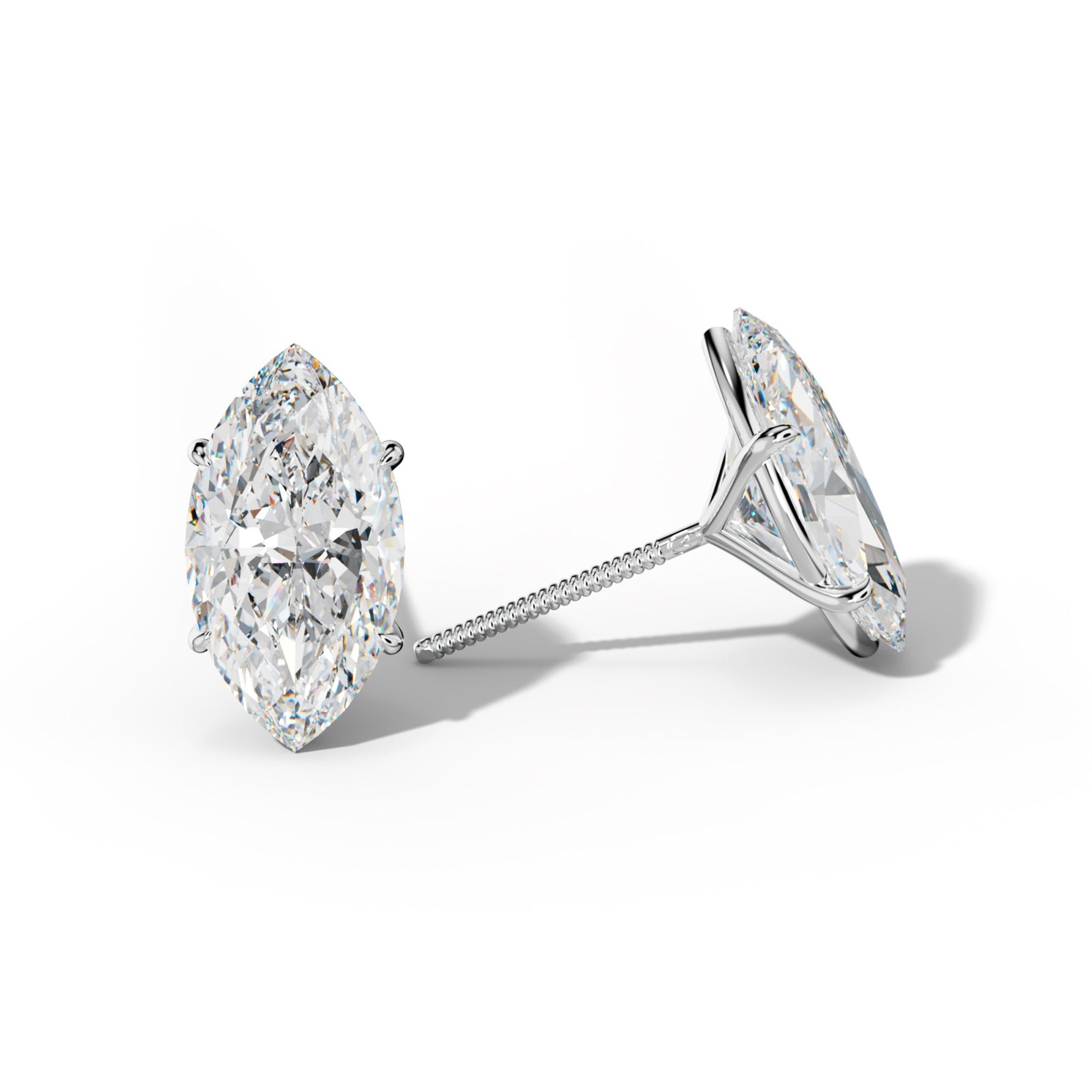Marquise Diamond Stud Earrings With Four Prong Martini Settings