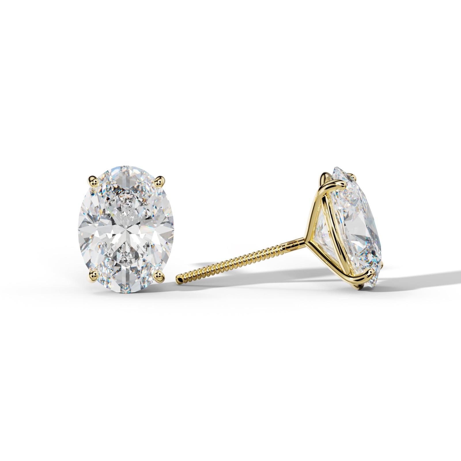 Oval Diamond Stud Earrings With Four Classic Prong Martini Settings
