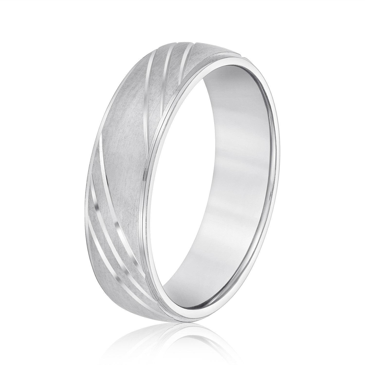 Diagonal Lined Pattern Men's Wedding Band