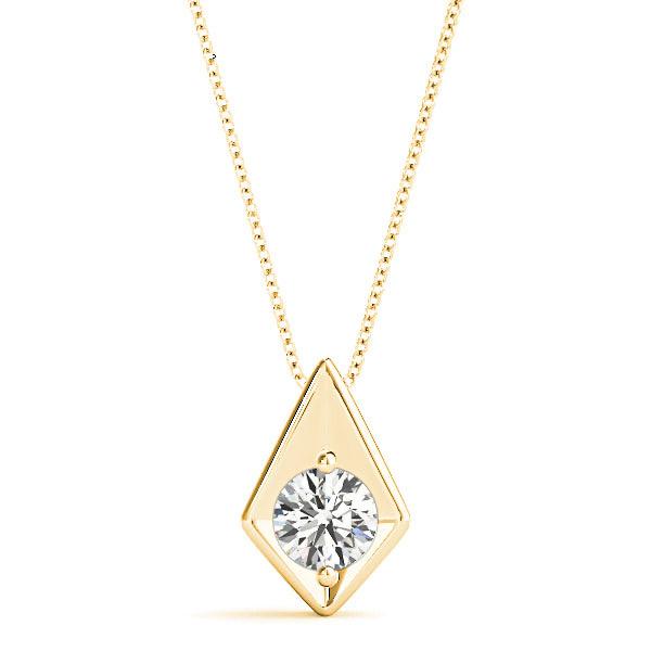Two Prong Round Diamond Solitaire Necklace Pendant-VIRABYANI