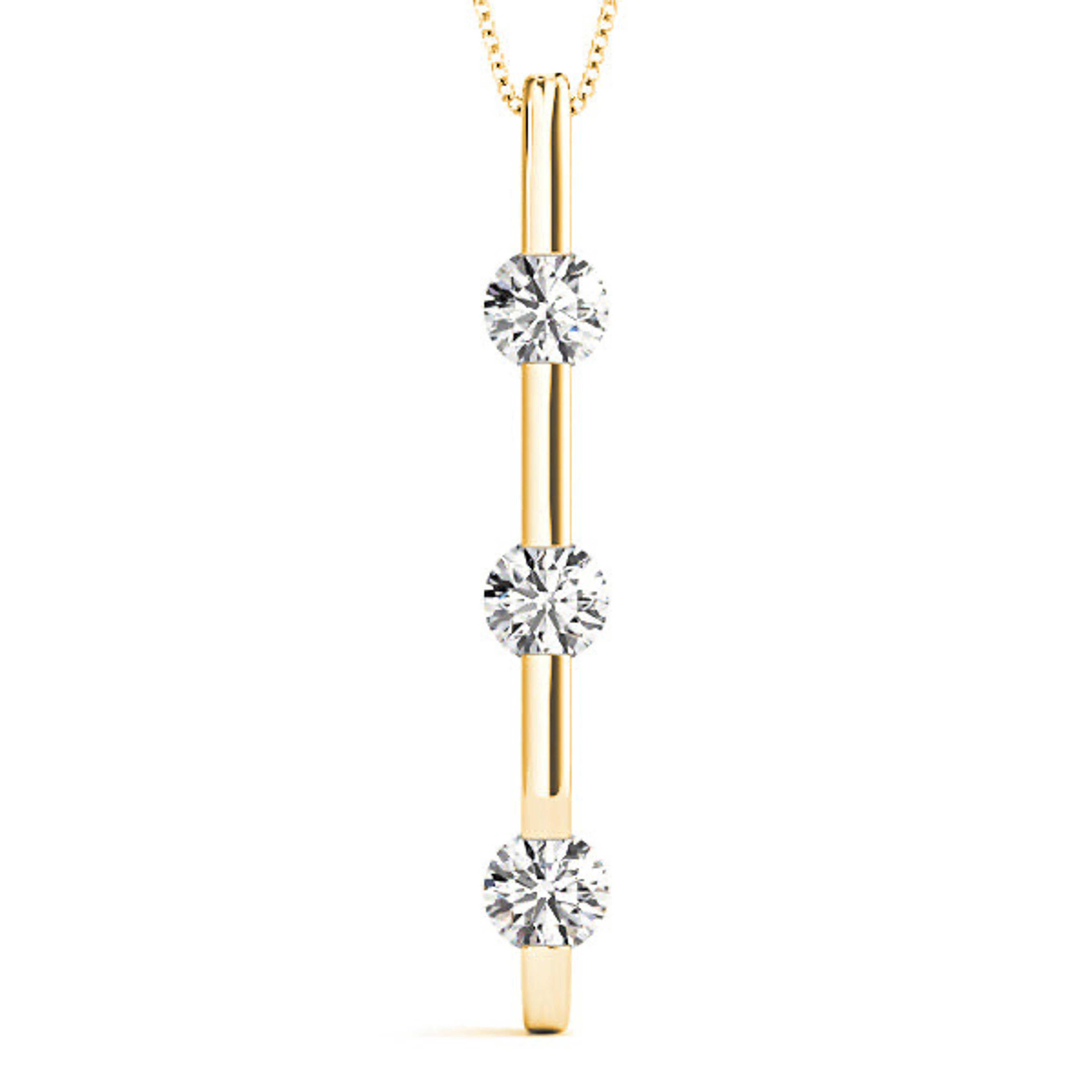 Bar Set 1.00 ctw Diamond Three Stone Necklace Pendant-VIRABYANI