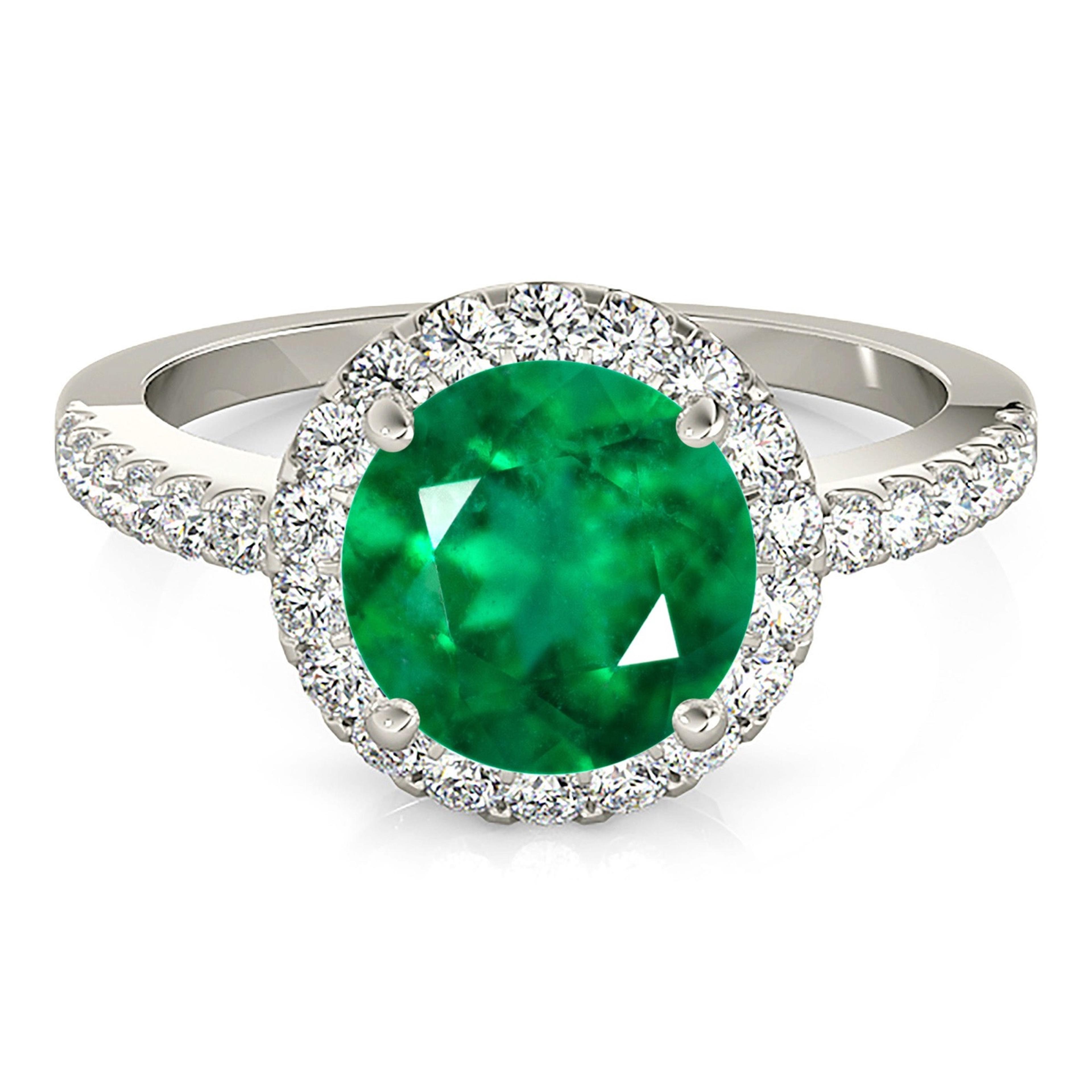 2.00 ct. Genuine Emerald Halo Ring With 0.45 ctw. Side Diamonds-VIRABYANI