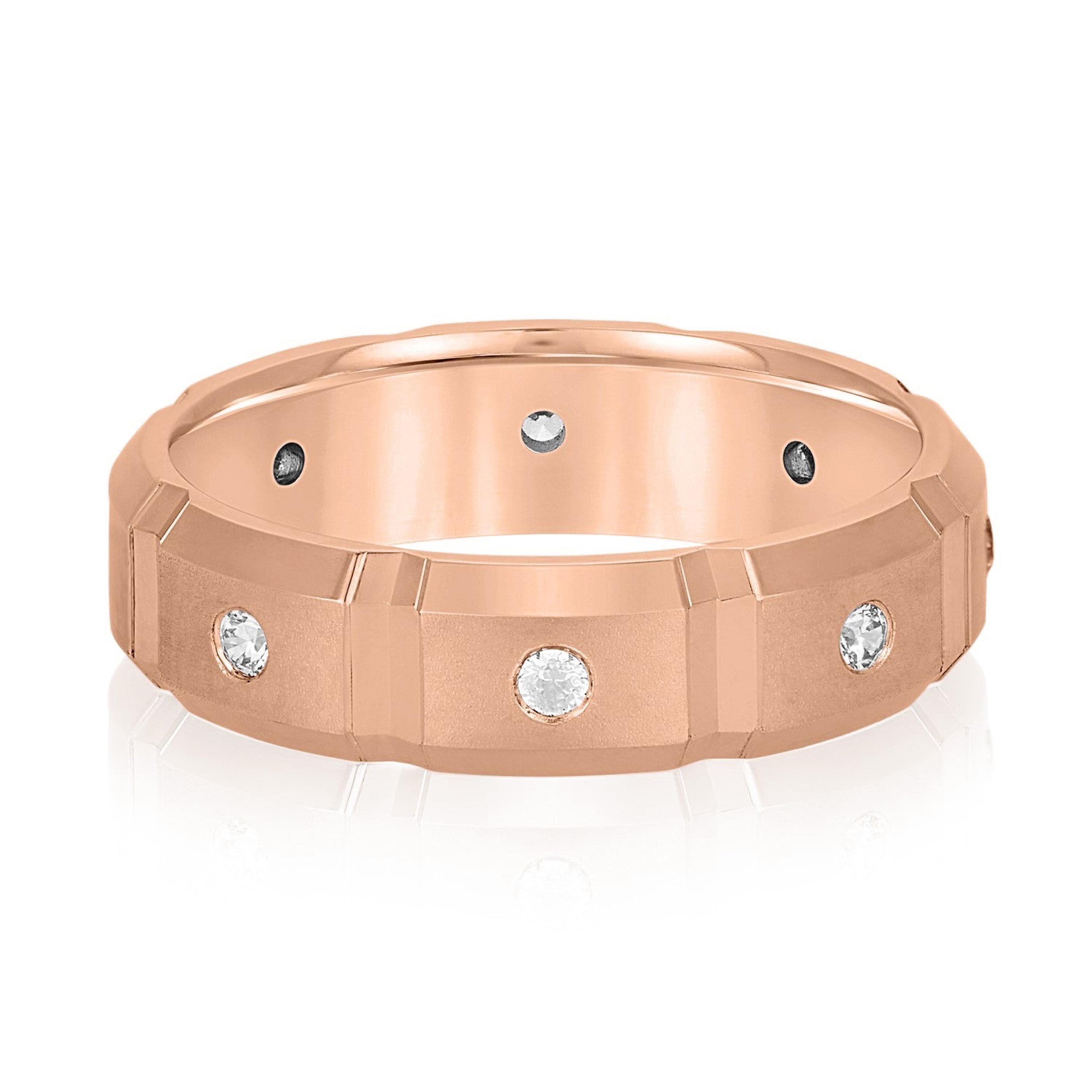 Men's Squared Accented Diamond Wedding Band With Beveled Edges