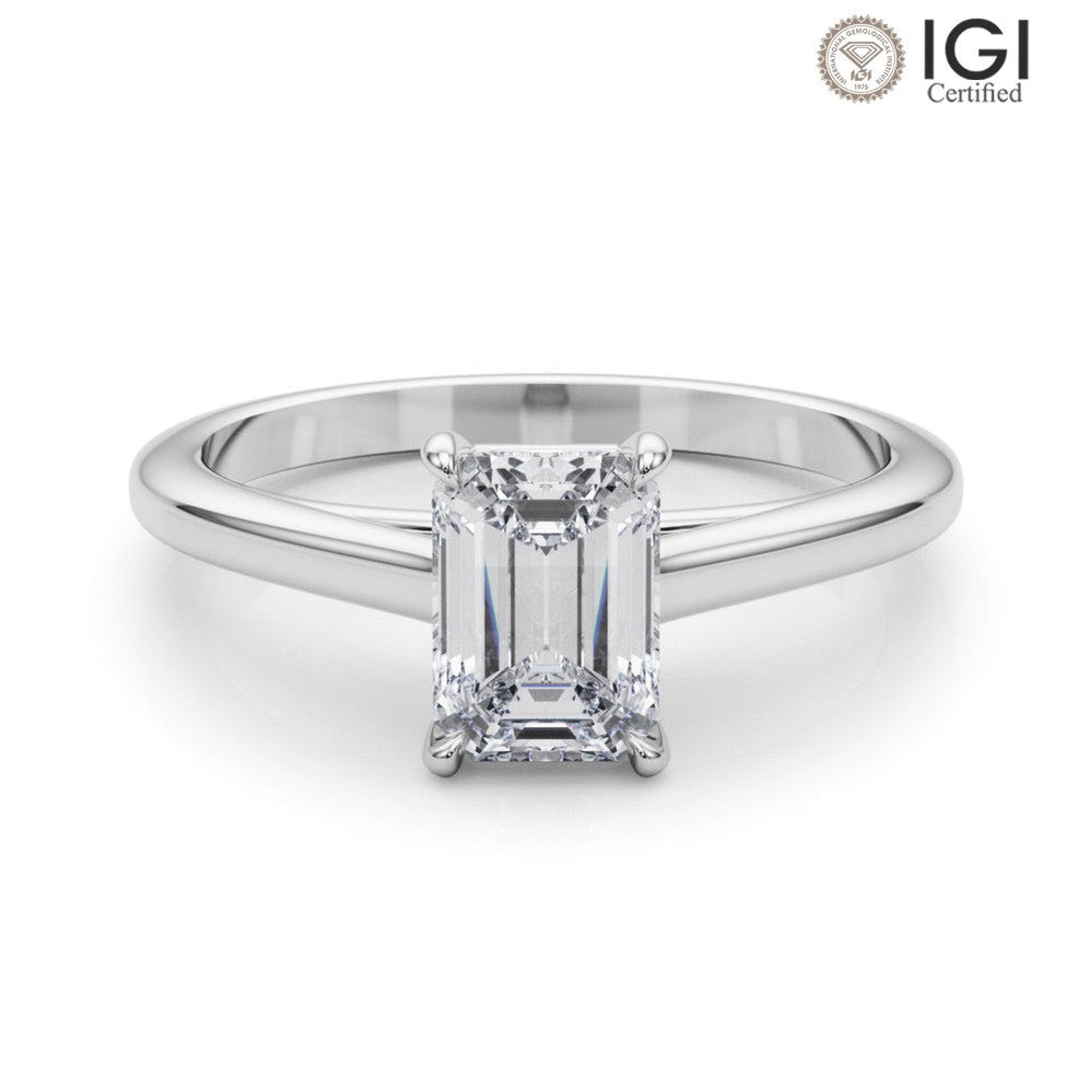 Amelia Emerald Lab Grown Diamond Solitaire Engagement Ring IGI Certified
