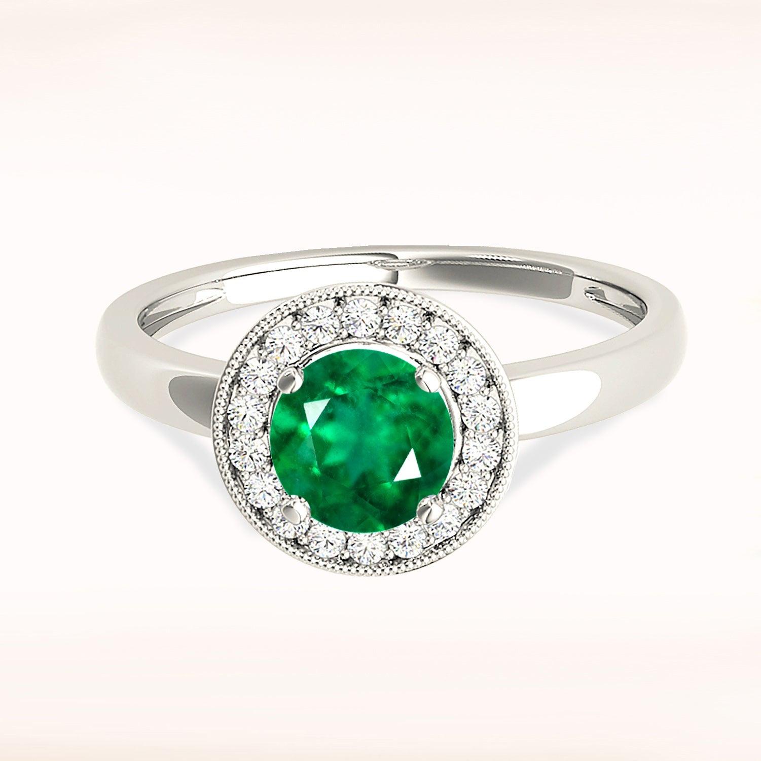 1.14 ct. Genuine Emerald Ring with 0.20 ctw. Diamond Milgrain Halo And Solid Gold Shank-VIRABYANI