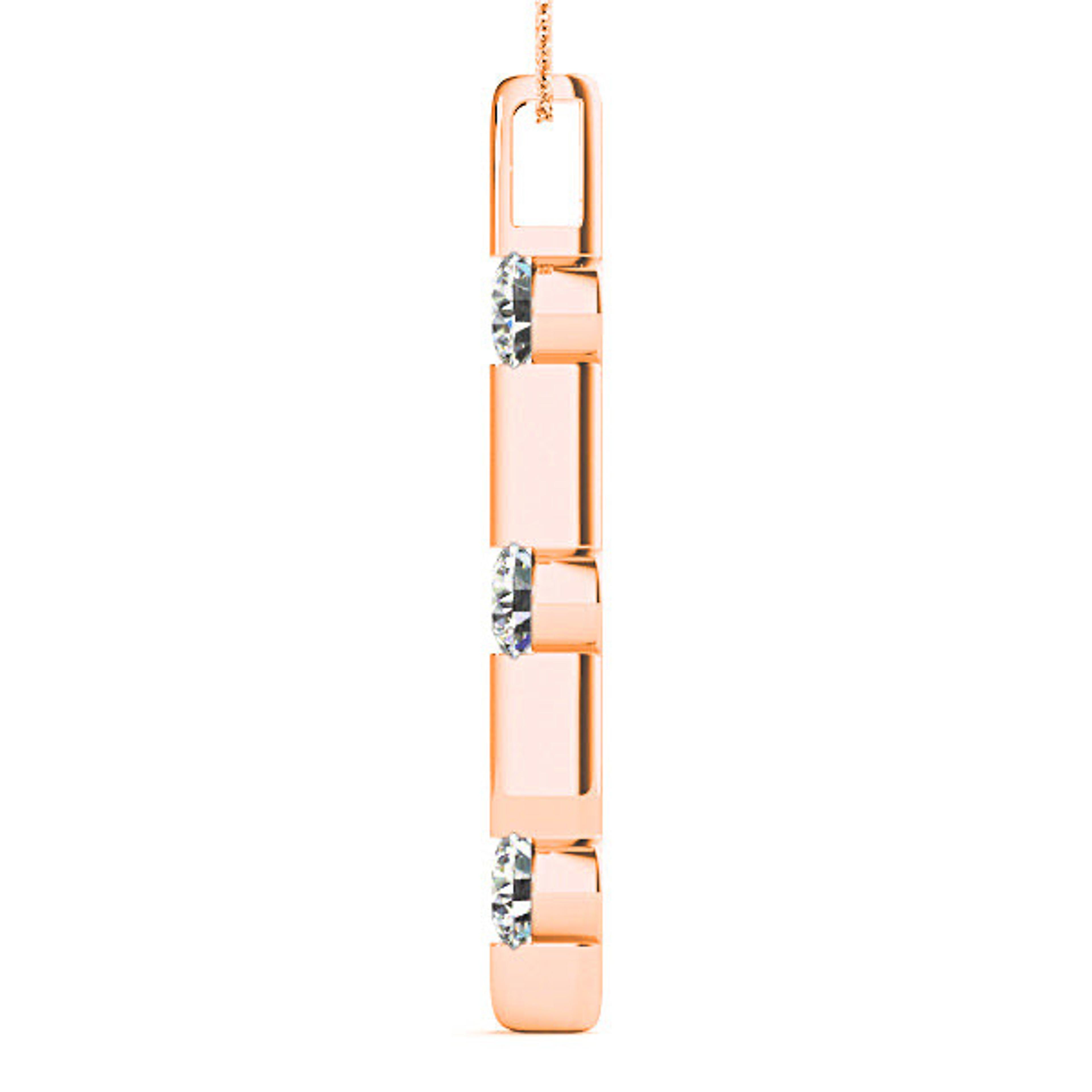 Bar Set 1.00 ctw Diamond Three Stone Necklace Pendant-VIRABYANI