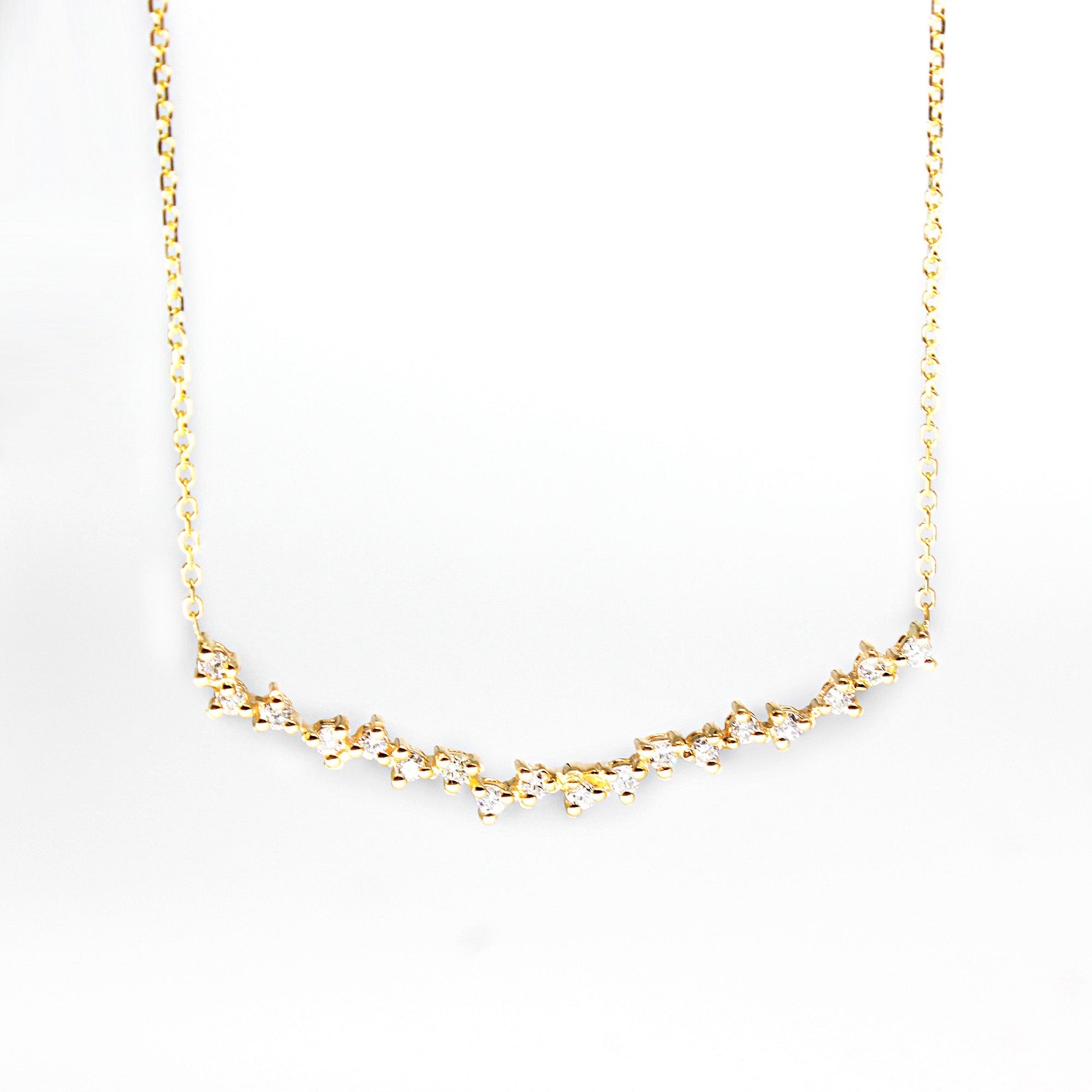 0.27ct. Curved Cluster Diamond Necklace-VIRABYANI