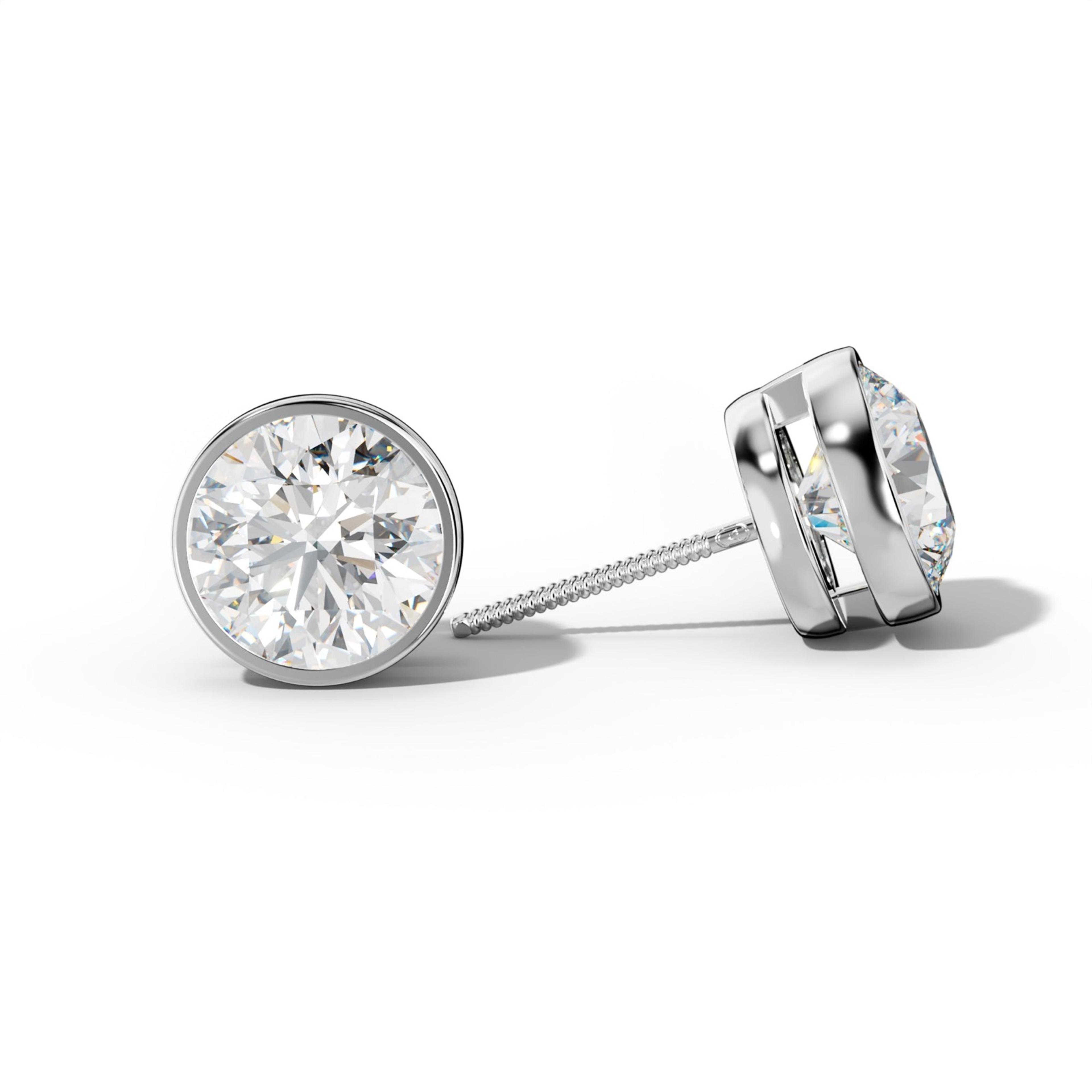 Round Diamond Stud Earrings With Bezel Setting