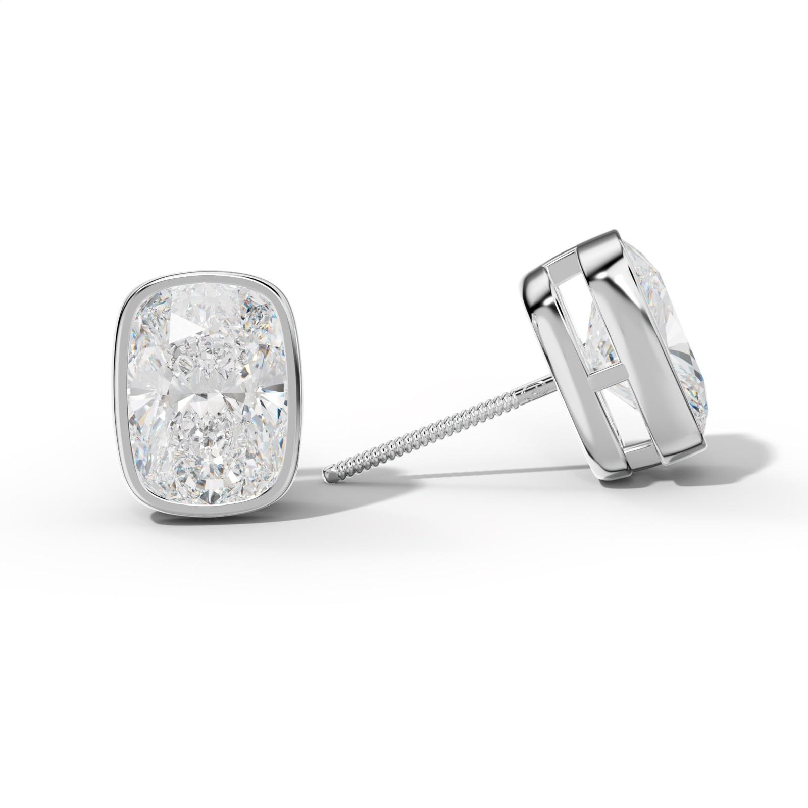 Elongated Cushion Diamond Stud Earrings With Bezel Setting