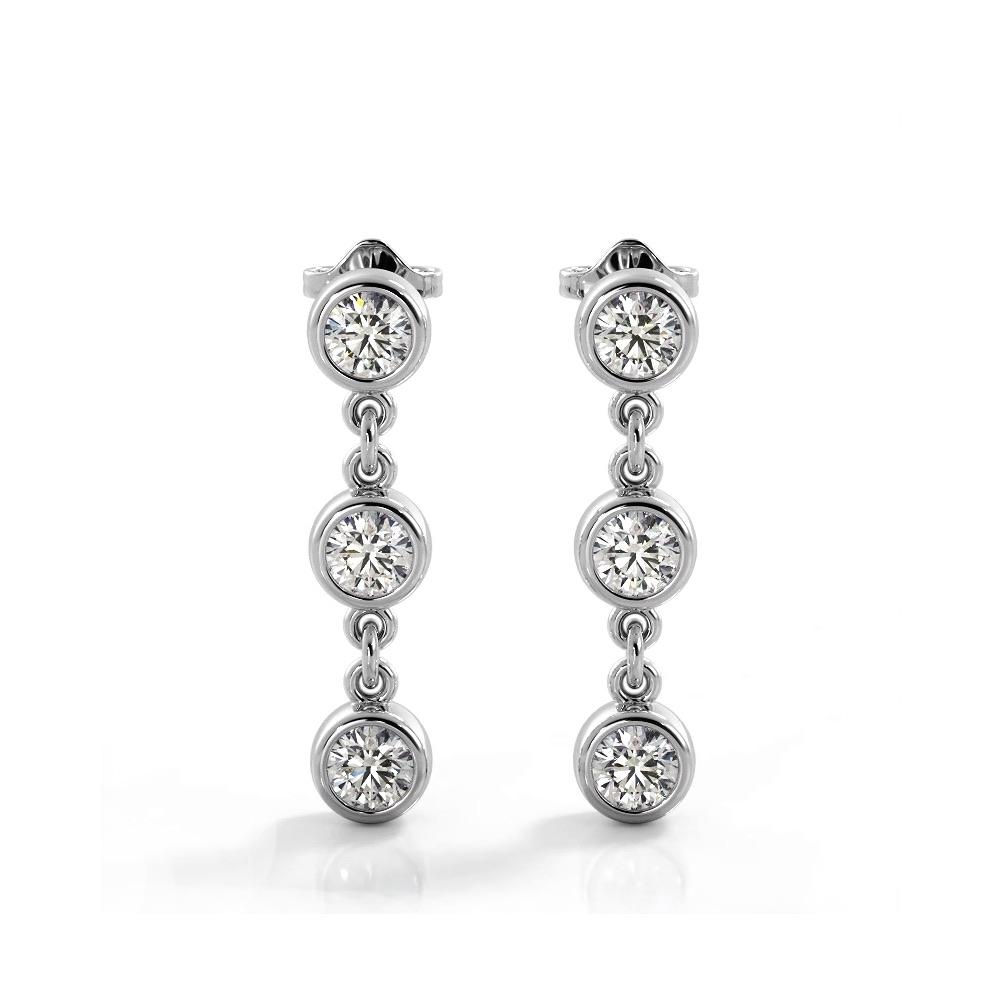 1.50 ctw. Bezel Set Diamond Drop Earrings Three Stone Style